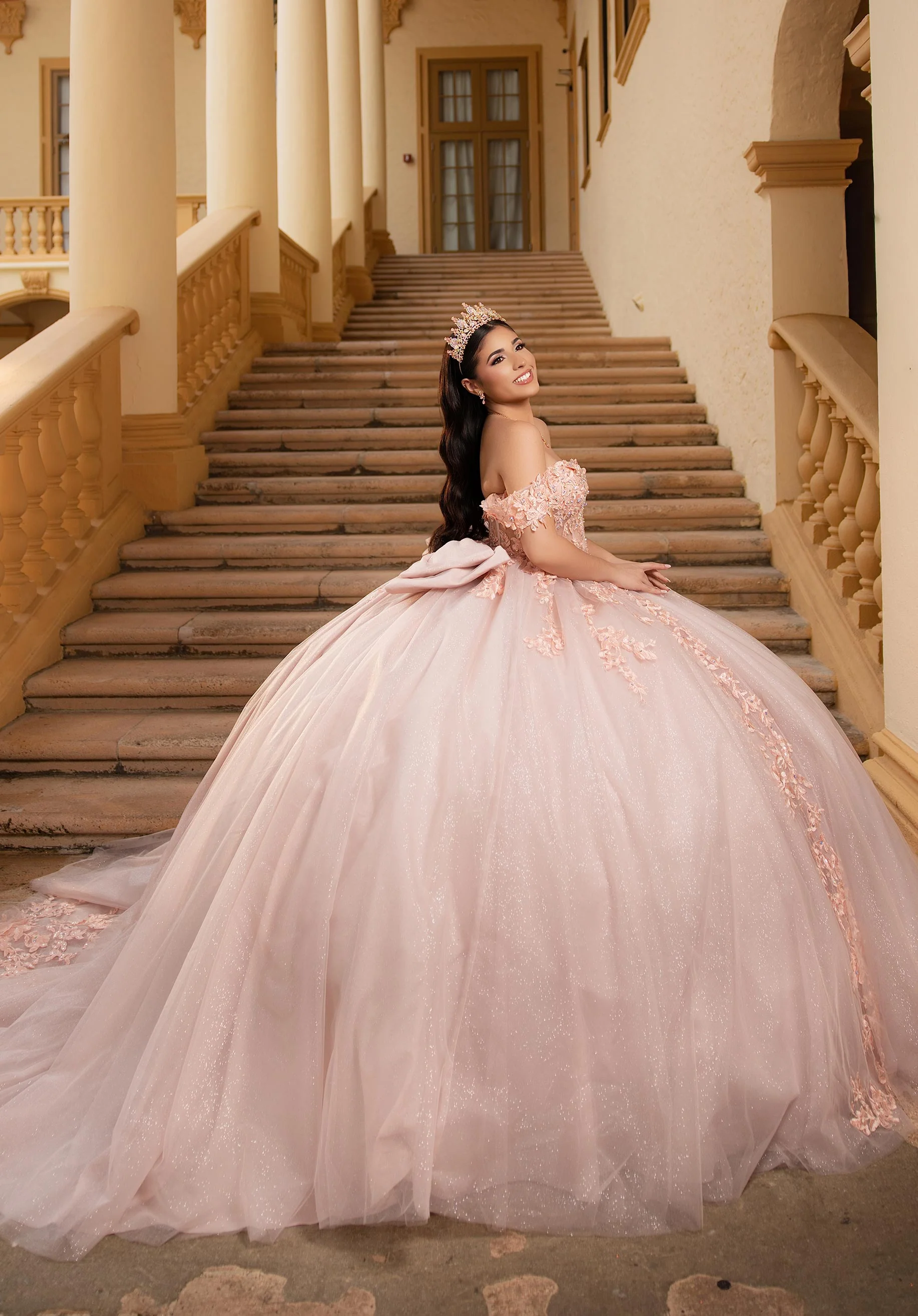 Crystal Beaded Lace Sheer Bodice Quinceañera Dress - Image 4