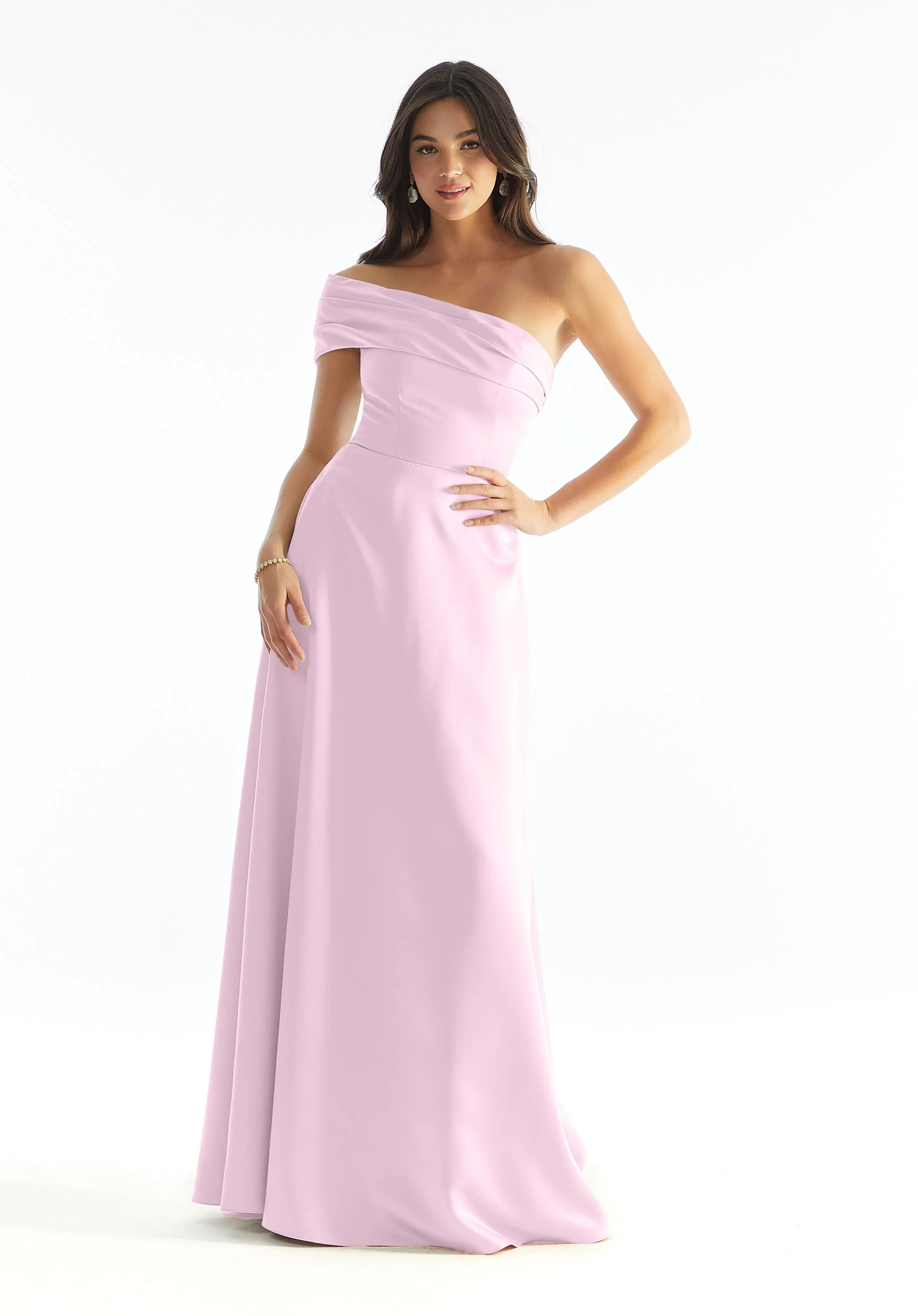 Cuffed One Shoulder Satin Bridesmaid Dress - Image 16
