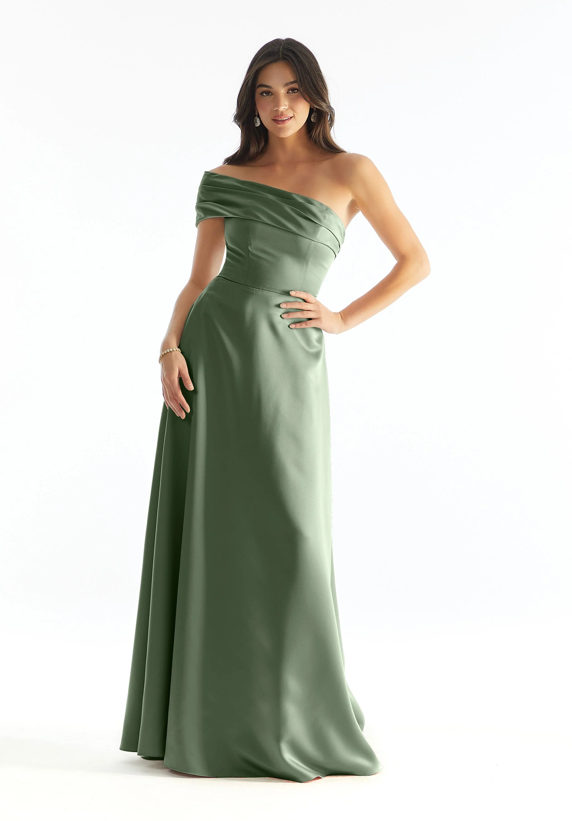 Cuffed One Shoulder Satin Bridesmaid Dress - Image 37