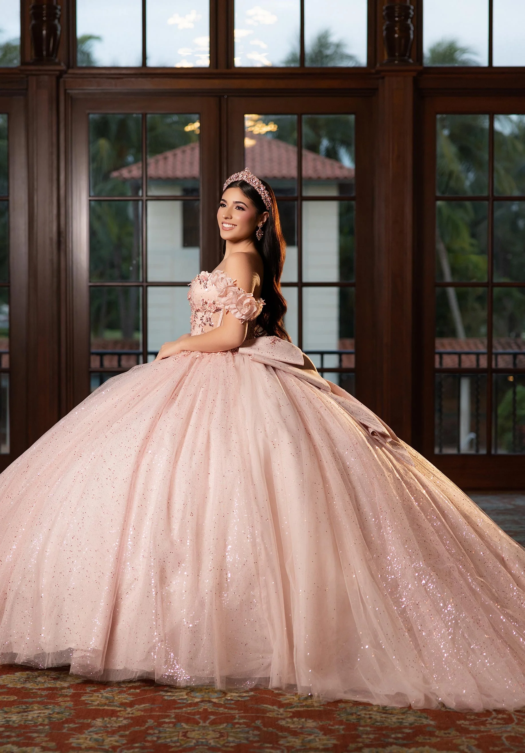 Draped Bodice Quinceañera Dress with Three Dimensional Flowers - Image 3