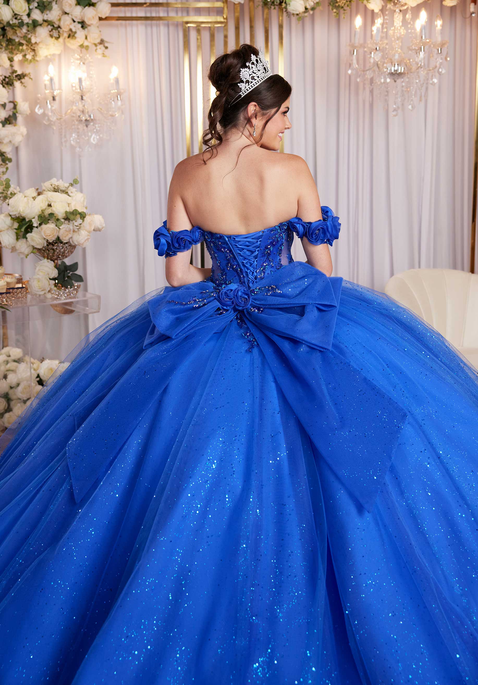 Draped Bodice Quinceañera Dress with Three Dimensional Flowers - Image 9