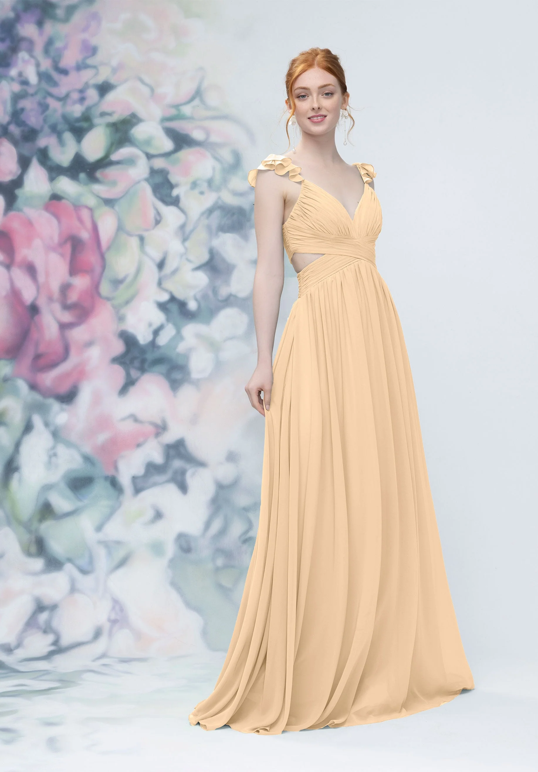 Draped Criss Cross Cut Out Bodice Chiffon Bridesmaid Dresss - Image 12