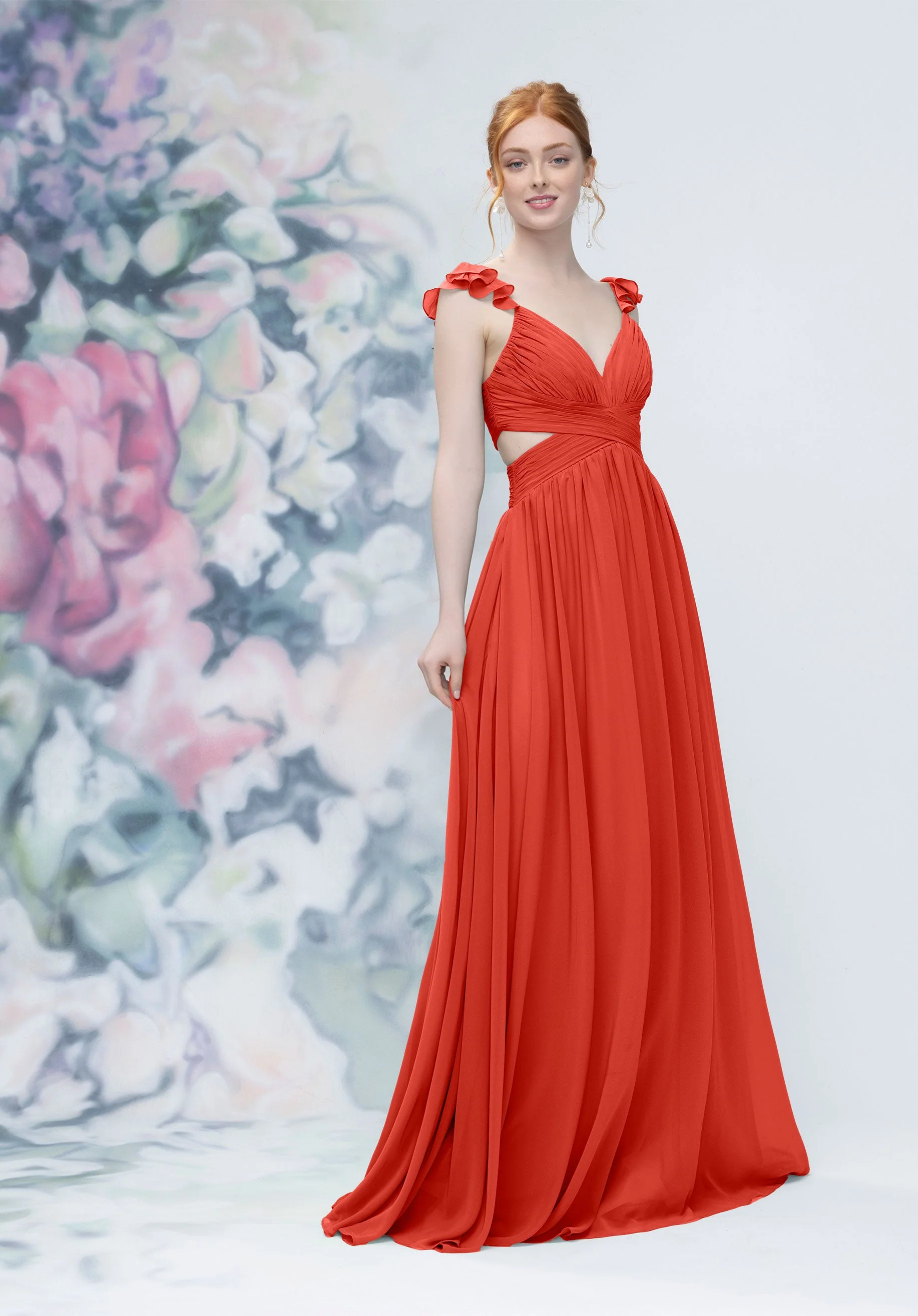 Draped Criss Cross Cut Out Bodice Chiffon Bridesmaid Dresss - Image 17