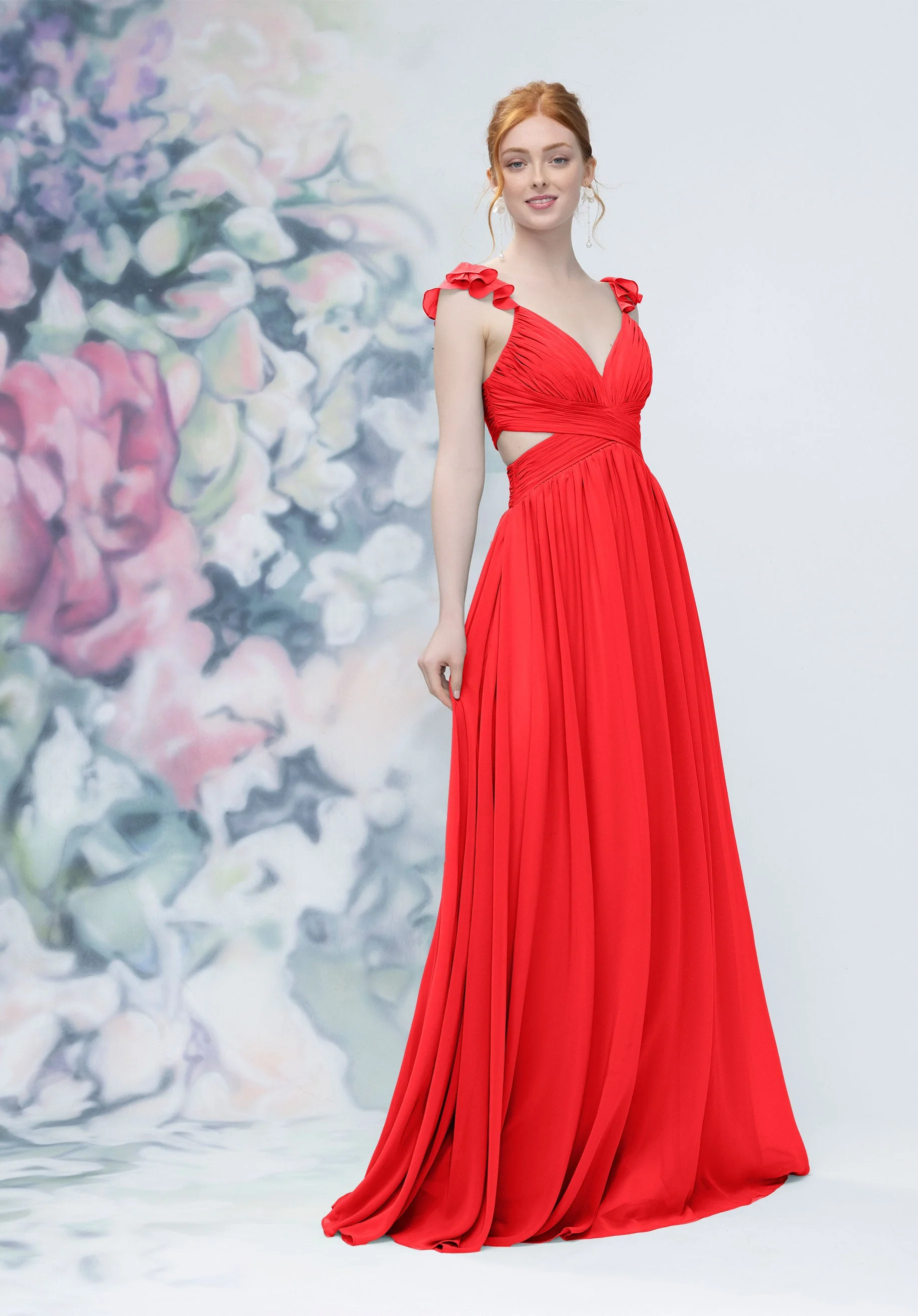 Draped Criss Cross Cut Out Bodice Chiffon Bridesmaid Dresss - Image 30