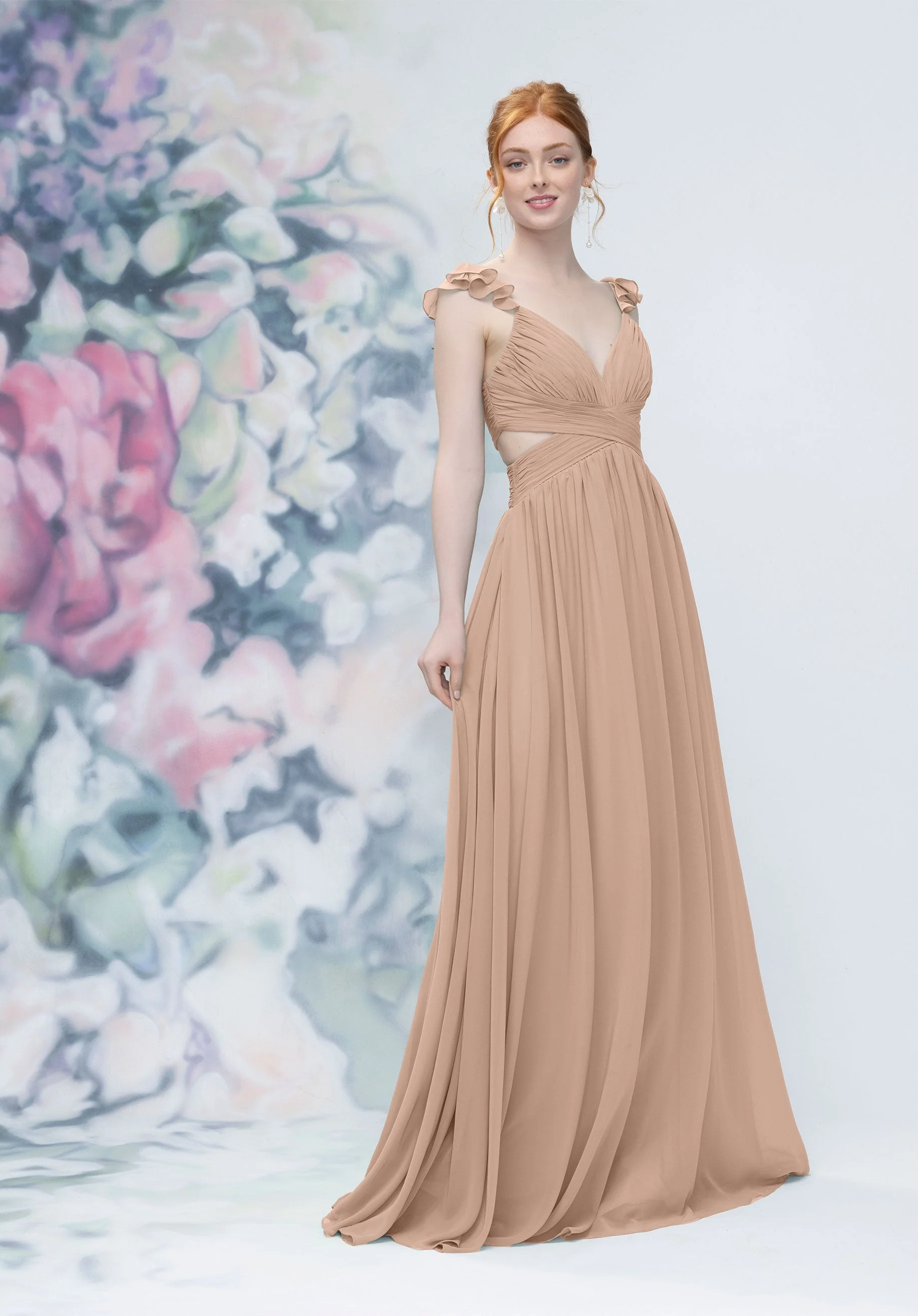 Draped Criss Cross Cut Out Bodice Chiffon Bridesmaid Dresss - Image 32
