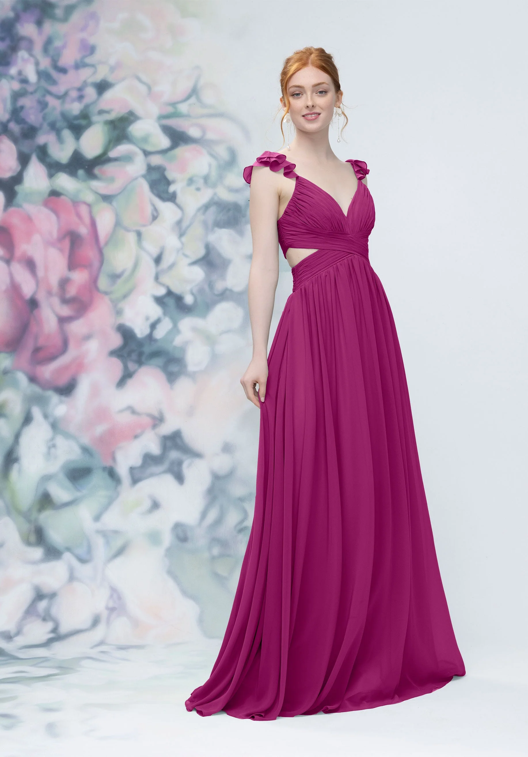 Draped Criss Cross Cut Out Bodice Chiffon Bridesmaid Dresss - Image 36
