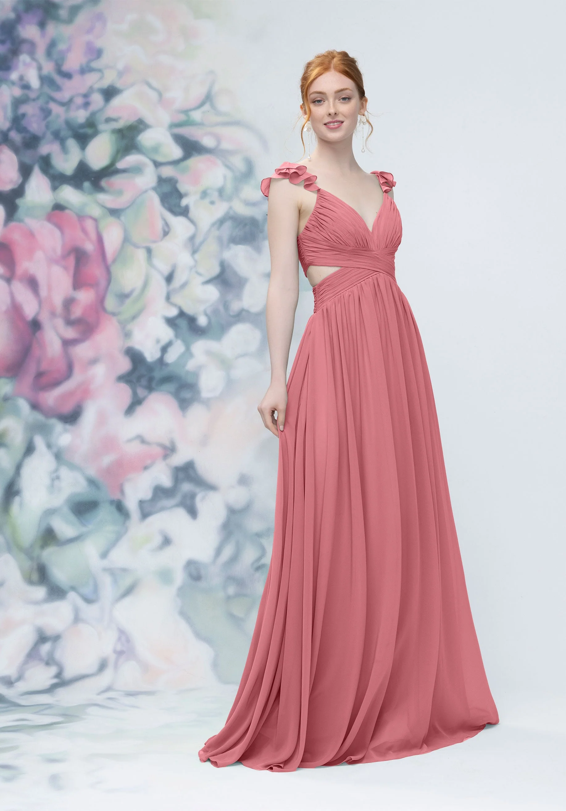 Draped Criss Cross Cut Out Bodice Chiffon Bridesmaid Dresss - Image 41