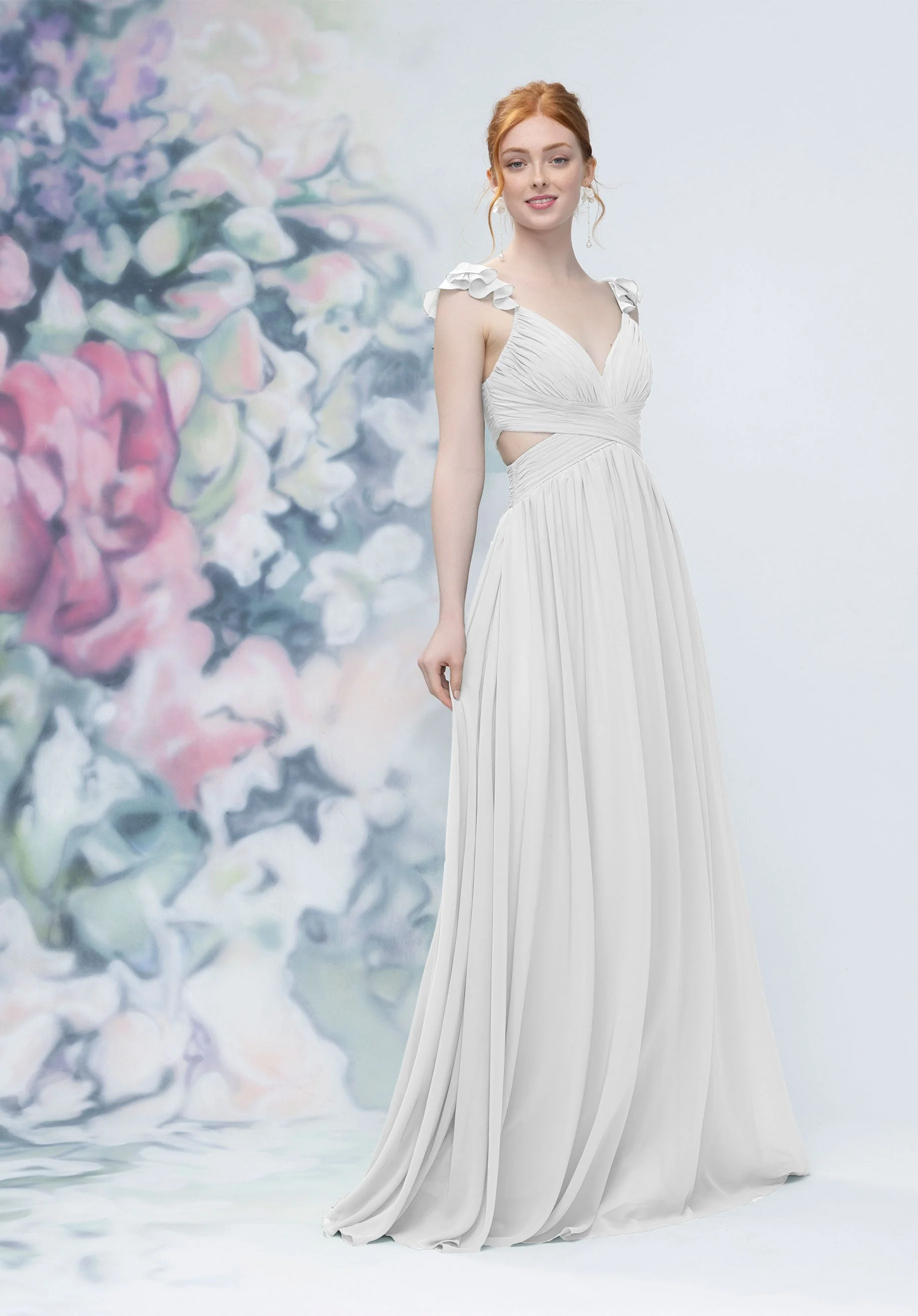 Draped Criss Cross Cut Out Bodice Chiffon Bridesmaid Dresss - Image 56