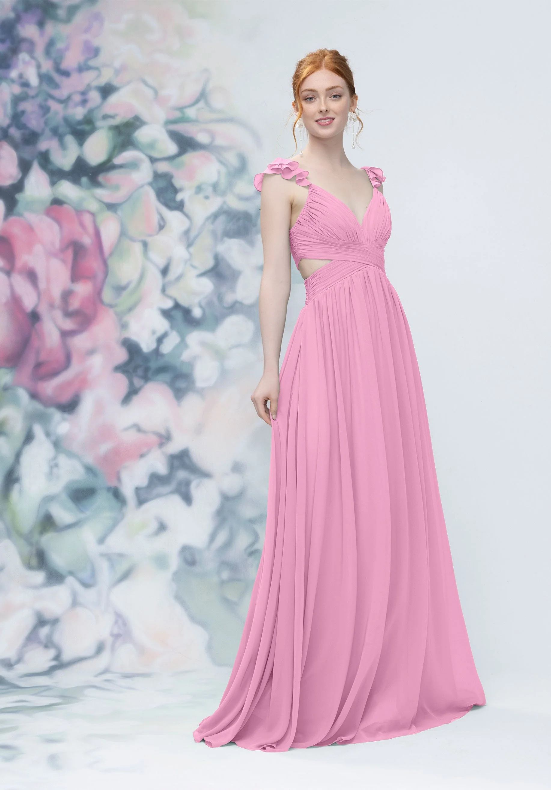 Draped Criss Cross Cut Out Bodice Chiffon Bridesmaid Dresss - Image 8
