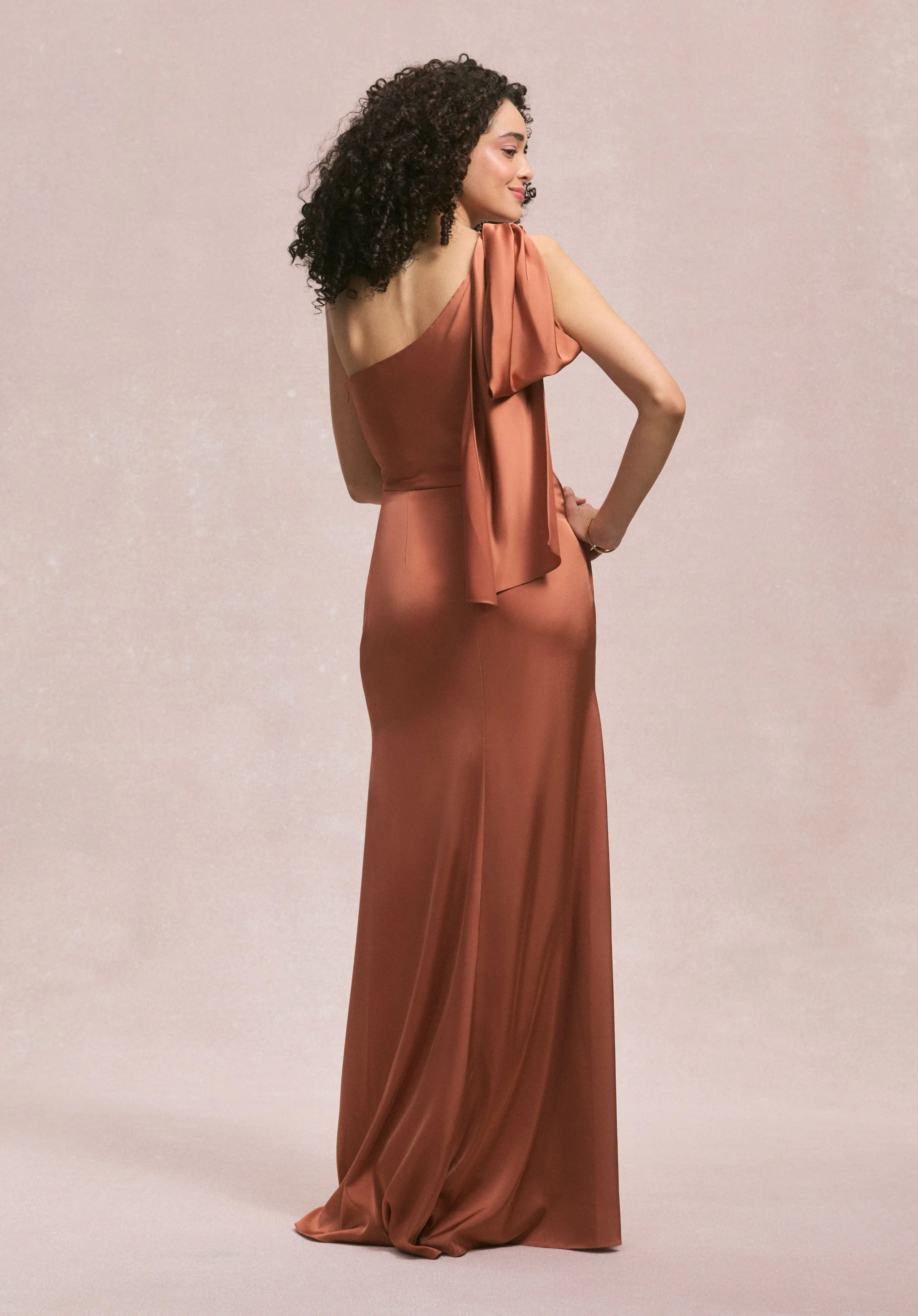 Draped Faux Wrap One Shoulder Bridesmaid Dress - Image 5