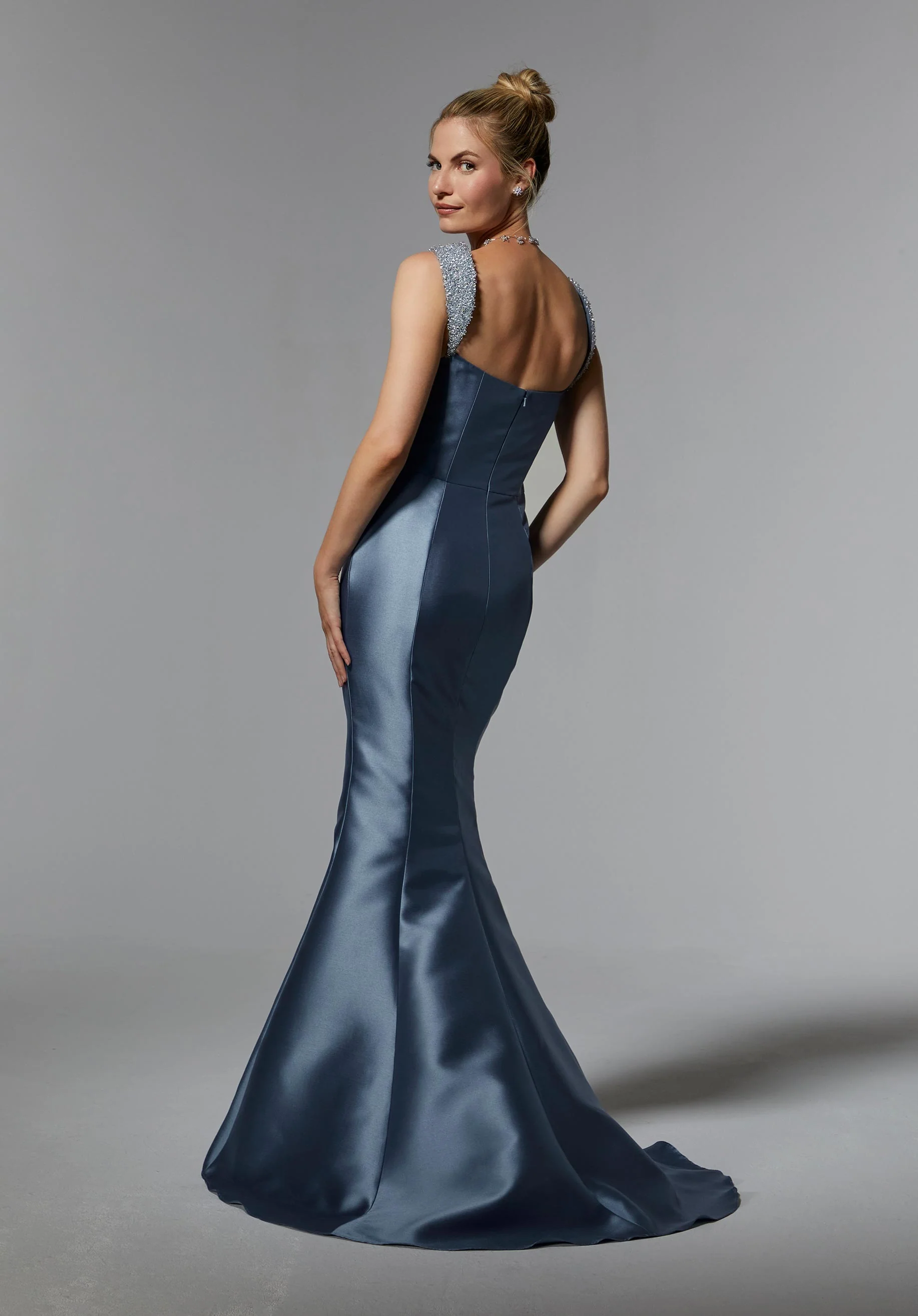 Draped Larissa Satin Evening Gown with Crystal Beaded Straps - Image 4
