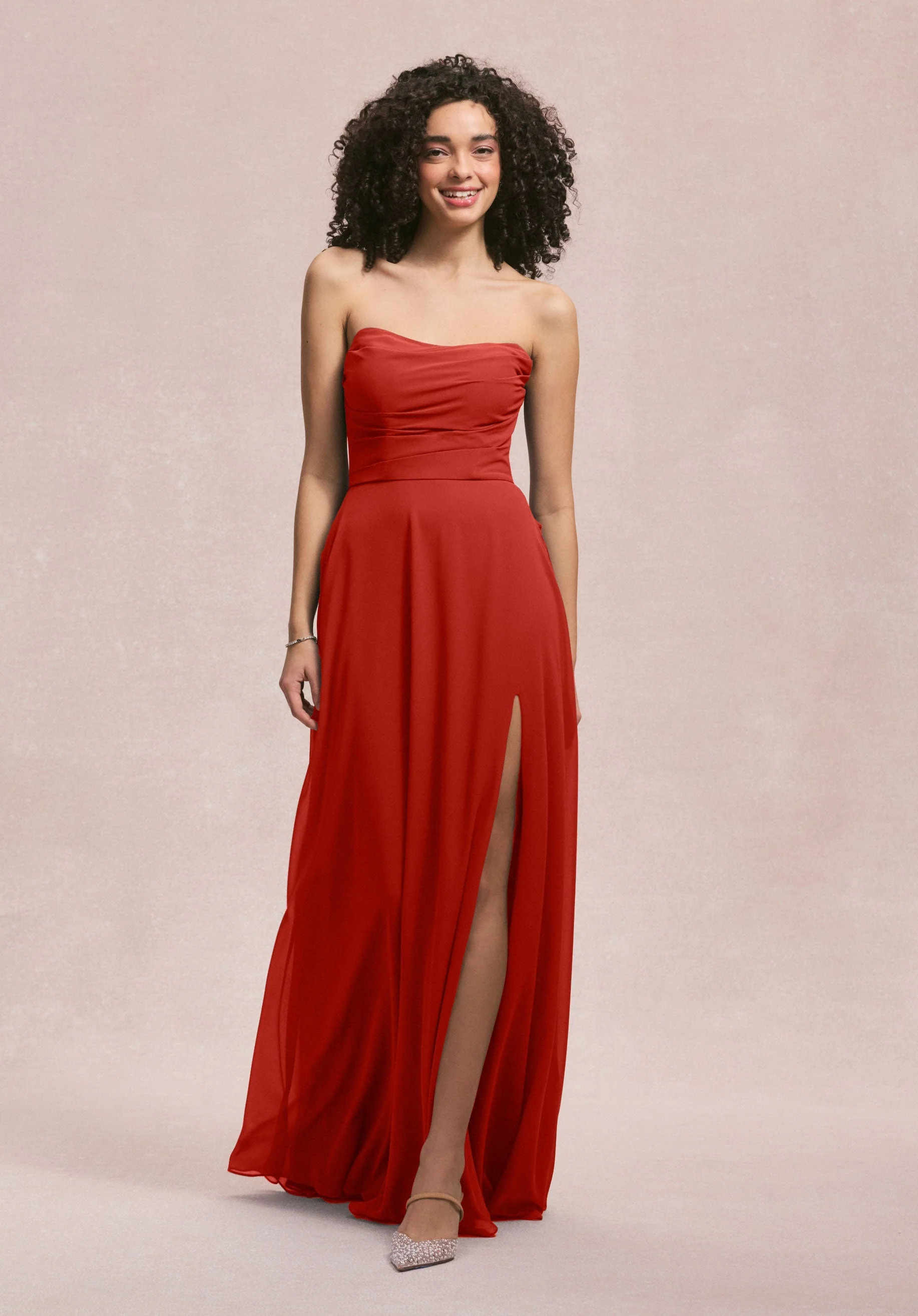 Draped Scoop Neck Bridesmaid Dress with Back Bow - Image 19