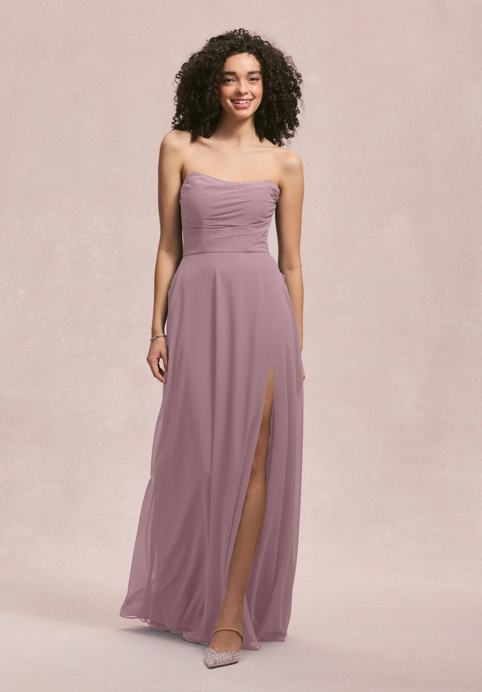 Draped Scoop Neck Bridesmaid Dress with Back Bow - Image 31