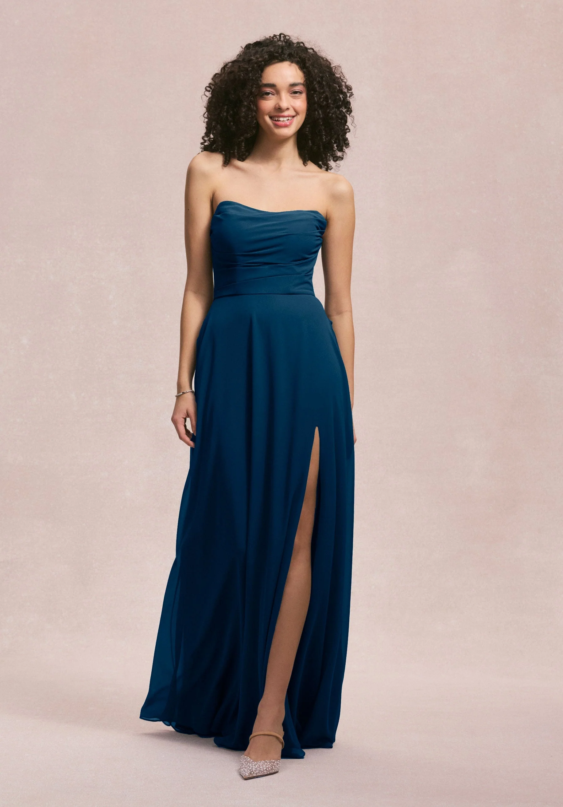 Draped Scoop Neck Bridesmaid Dress with Back Bow - Image 45
