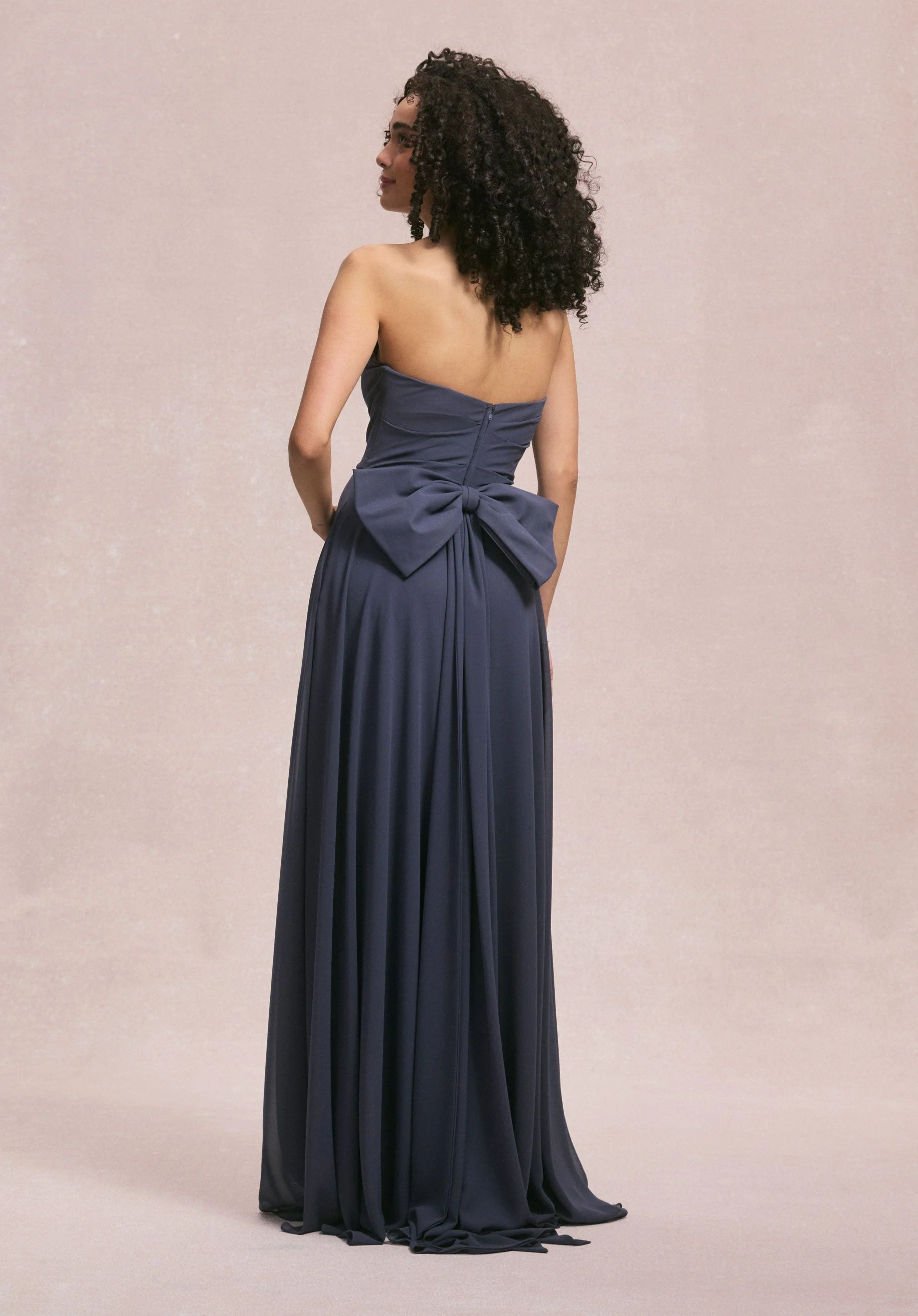Draped Scoop Neck Bridesmaid Dress with Back Bow - Image 6