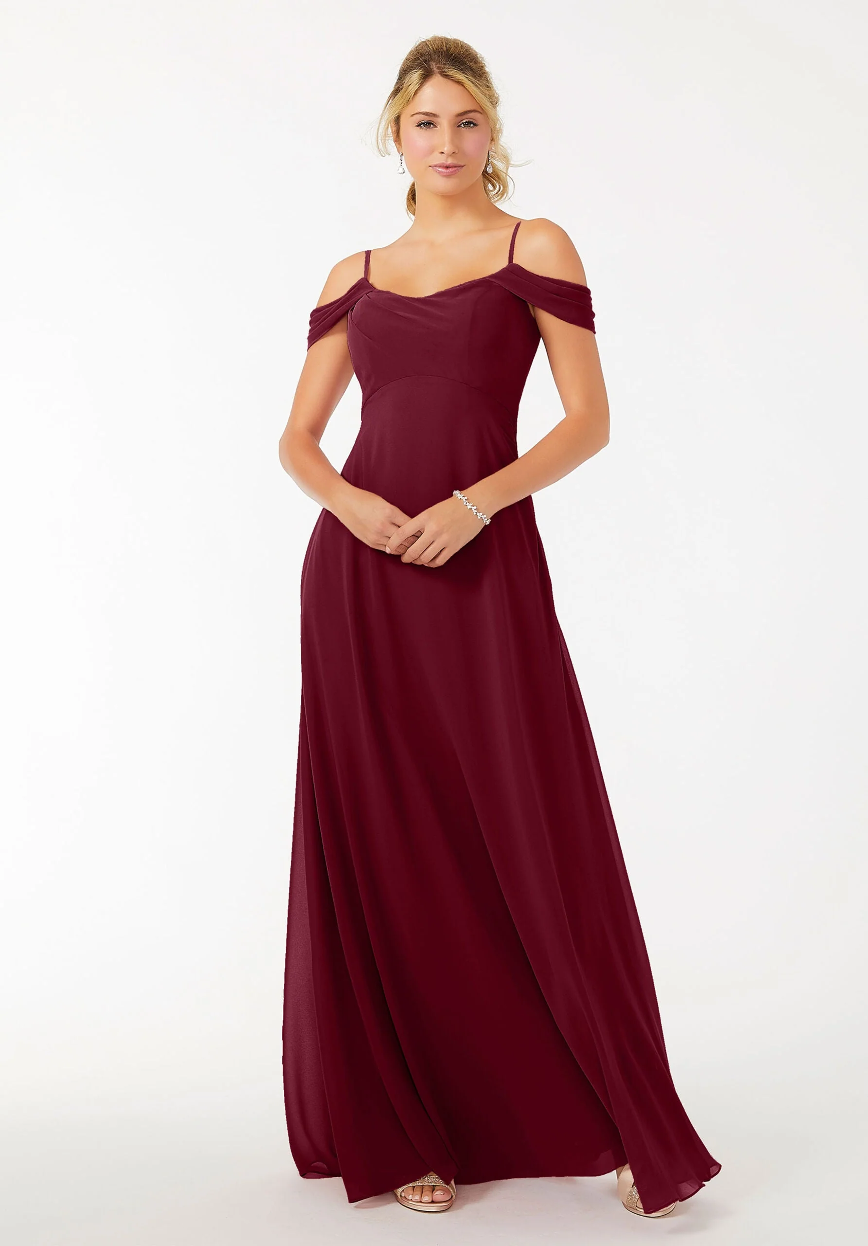 Draped Shoulder Chiffon Bridesmaid Dress - Image 12