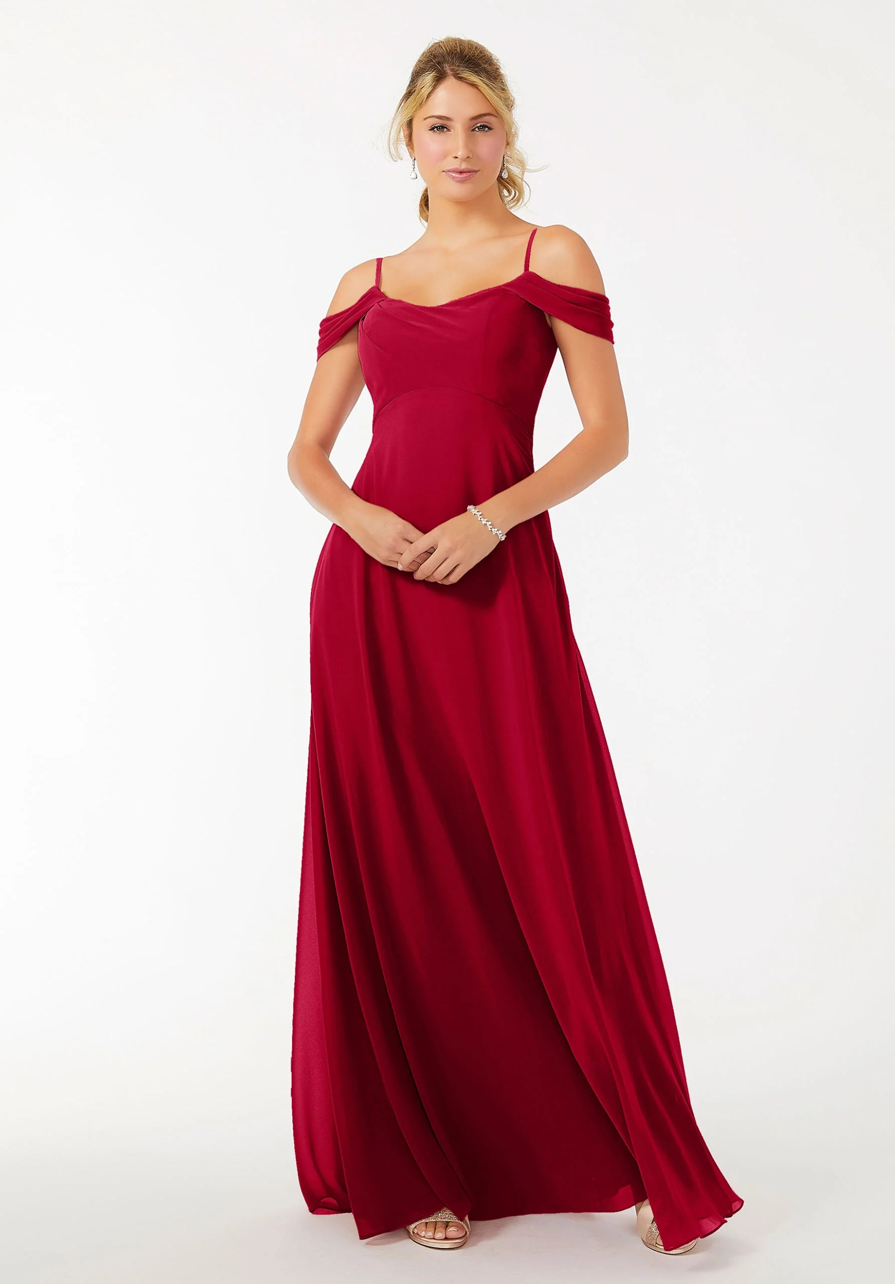 Draped Shoulder Chiffon Bridesmaid Dress - Image 18
