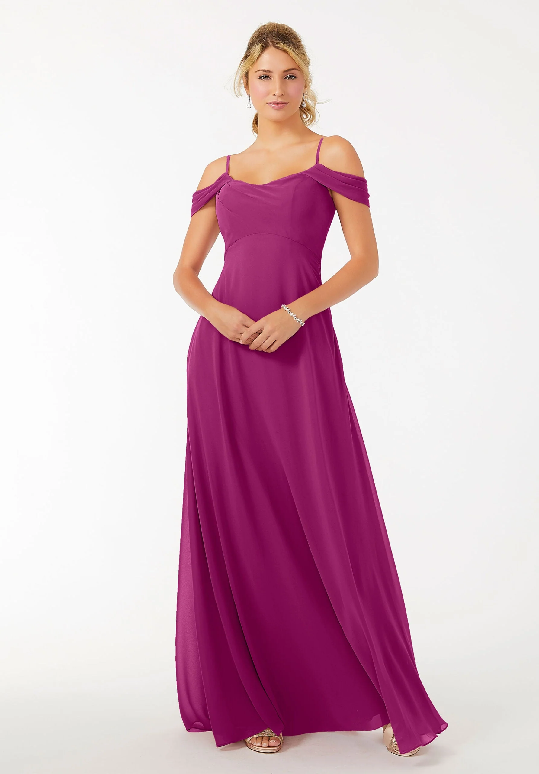 Draped Shoulder Chiffon Bridesmaid Dress - Image 33