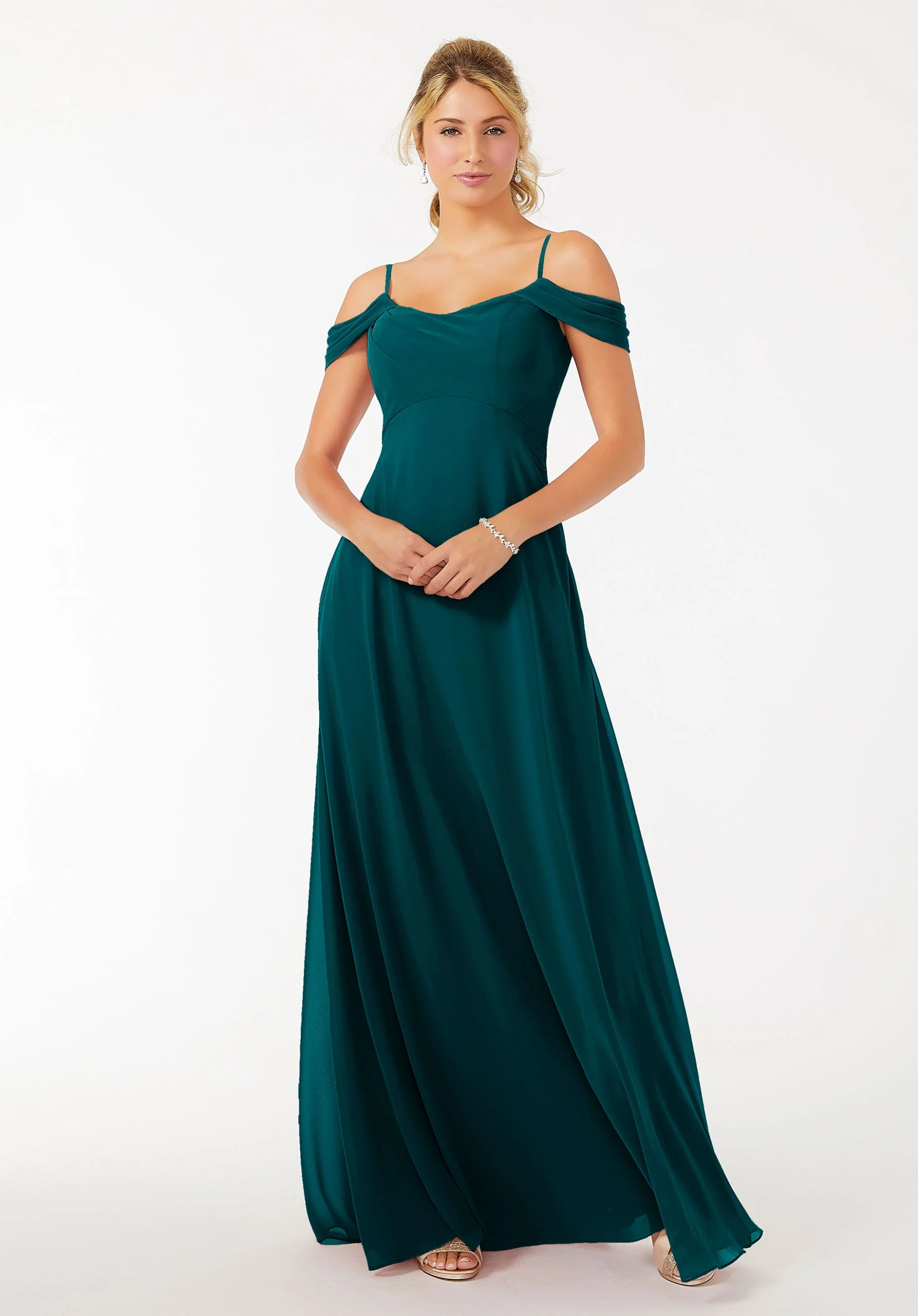 Draped Shoulder Chiffon Bridesmaid Dress - Image 47