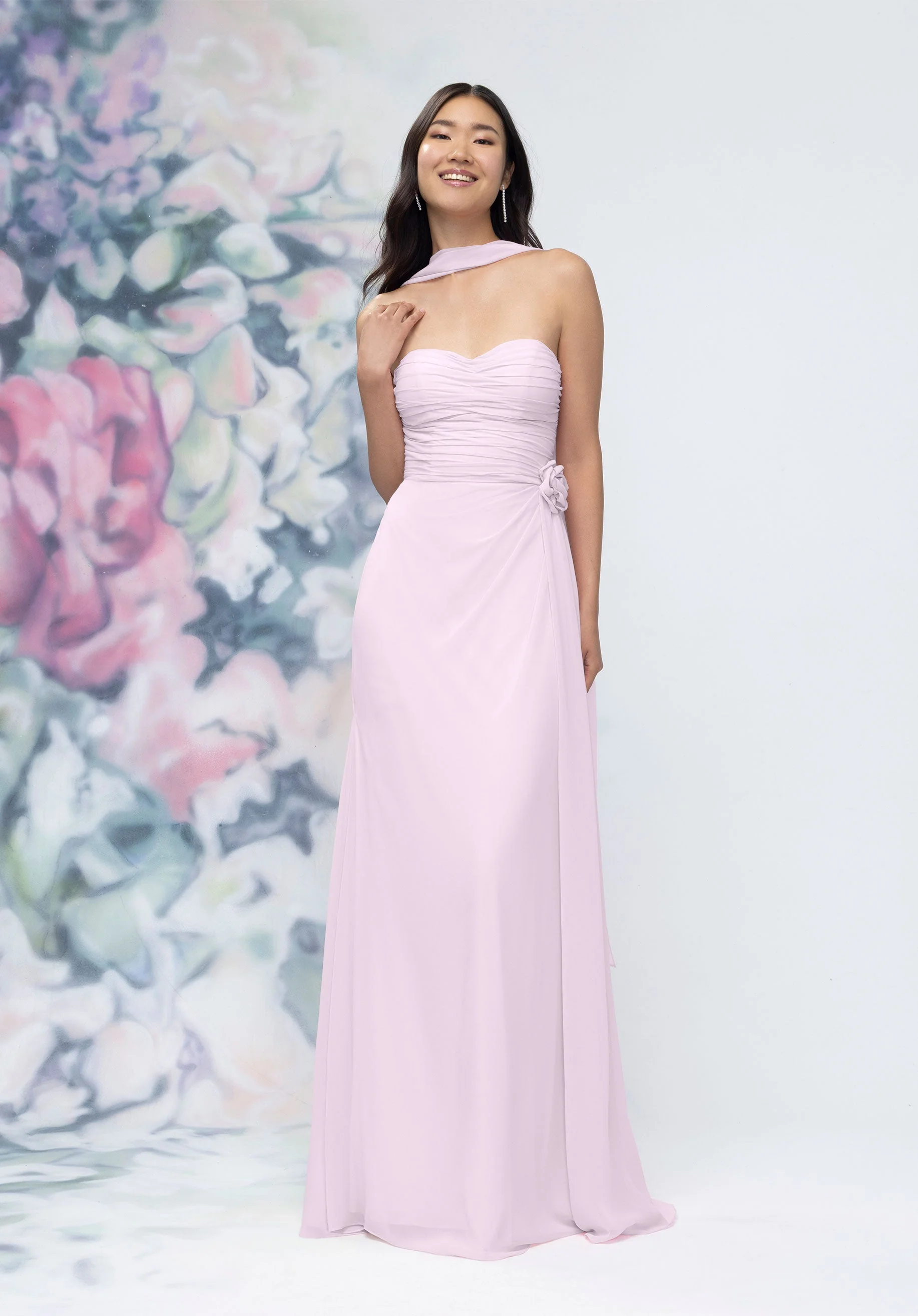 Draped Strapless Sweetheart Bridesmaid Dress with Detachable Rosette and Scarf - Image 56
