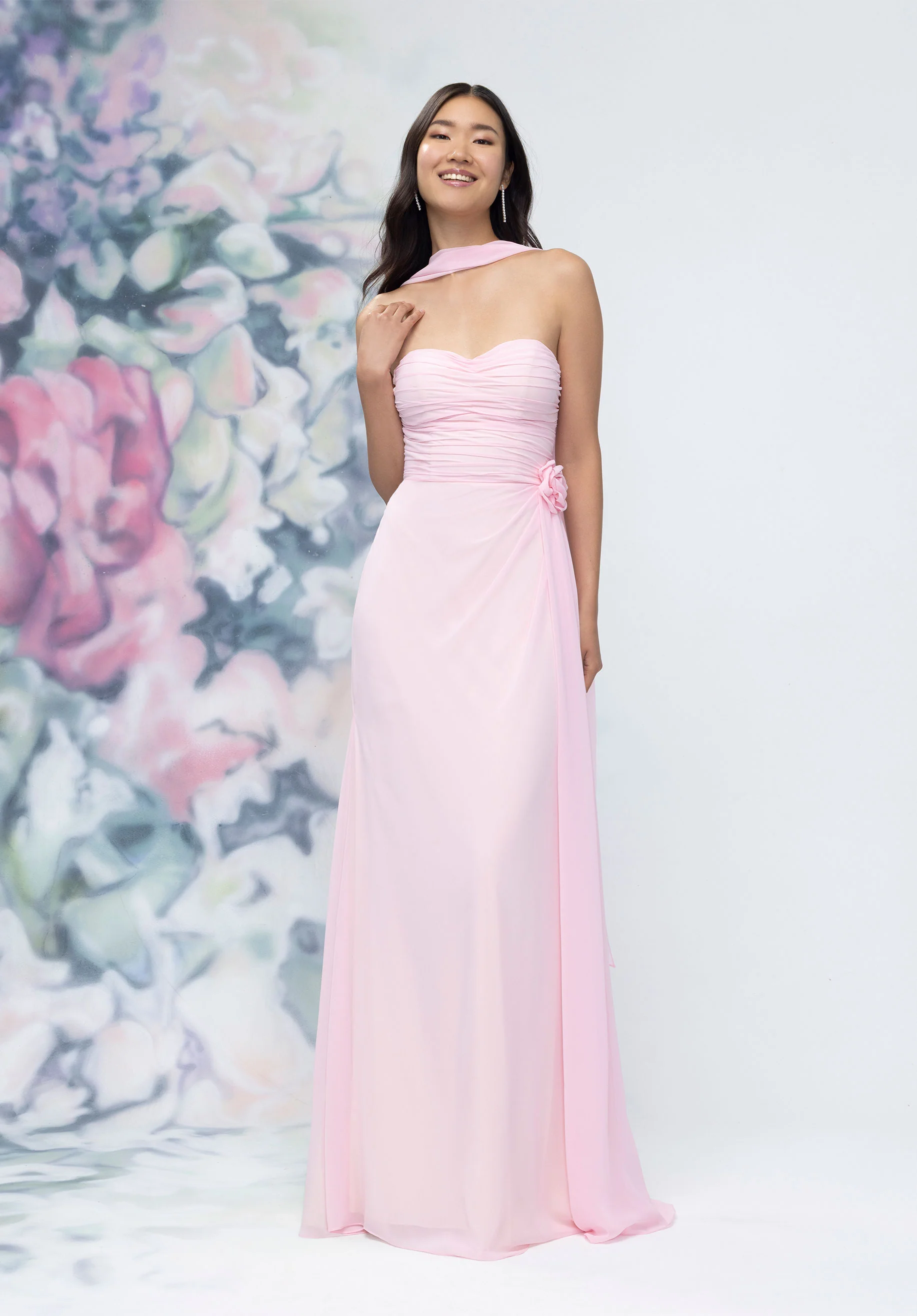 Draped Strapless Sweetheart Bridesmaid Dress with Detachable Rosette and Scarf - Image 57