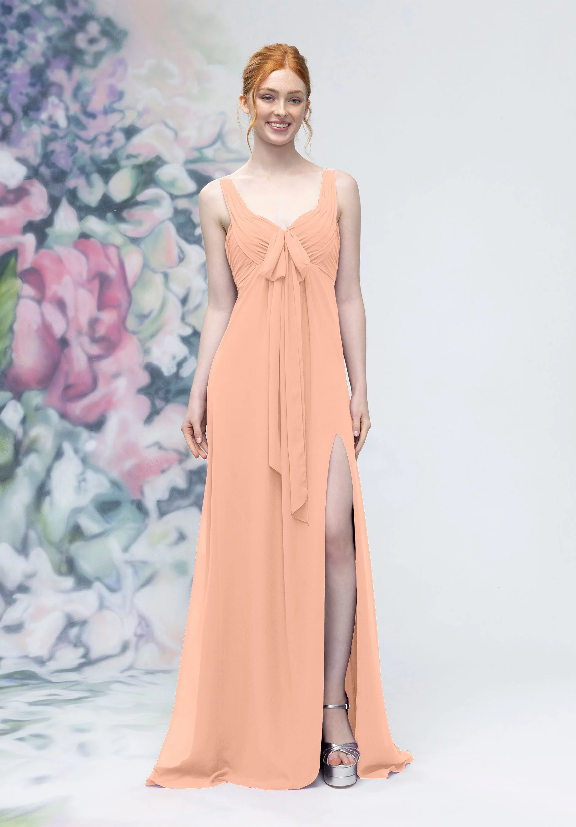 Draped Sweetheart Empire Waist Bridesmaid Dress with Bow - Image 10
