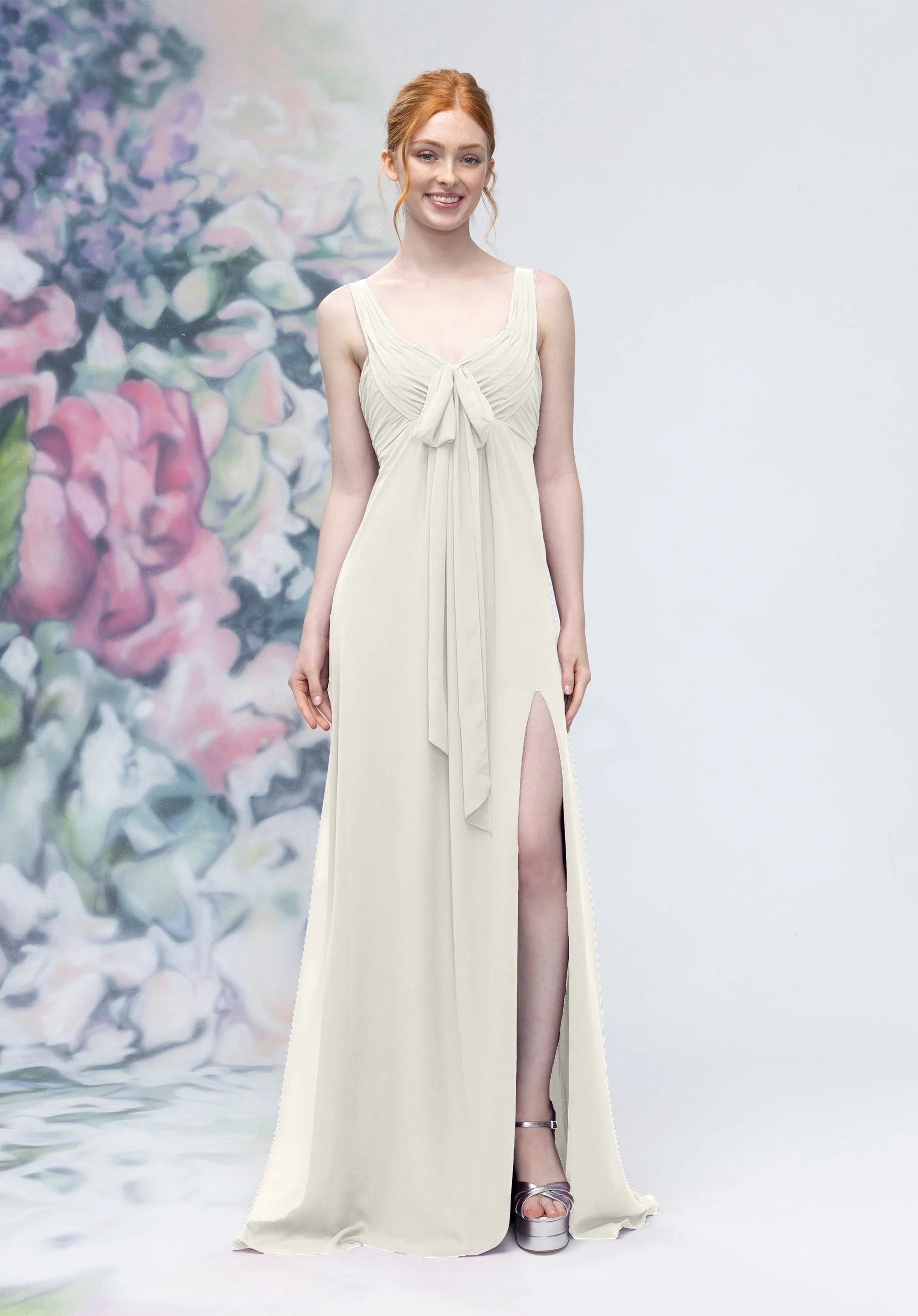 Draped Sweetheart Empire Waist Bridesmaid Dress with Bow - Image 31