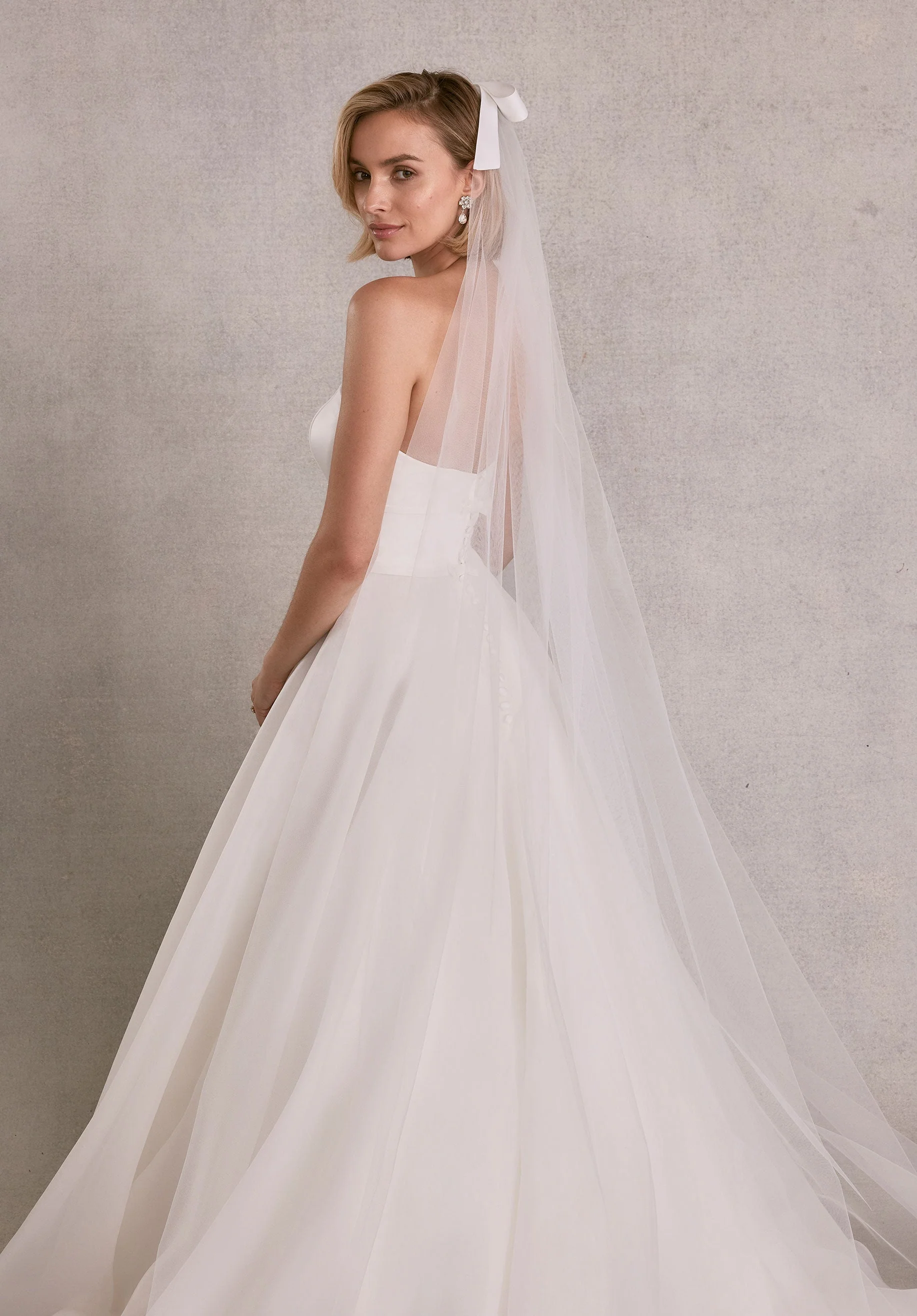 Cathedral Length Tulle Veil with Satin Bow - Image 6