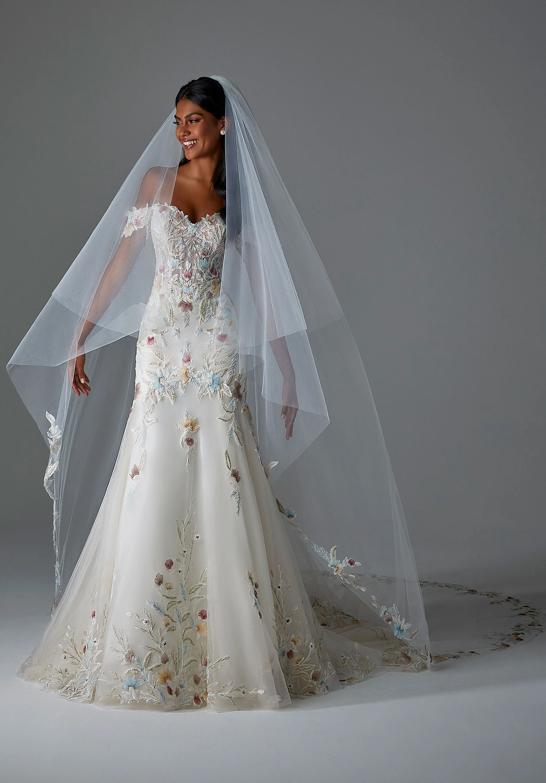 Embroidered Appliqués on Tulle Veil