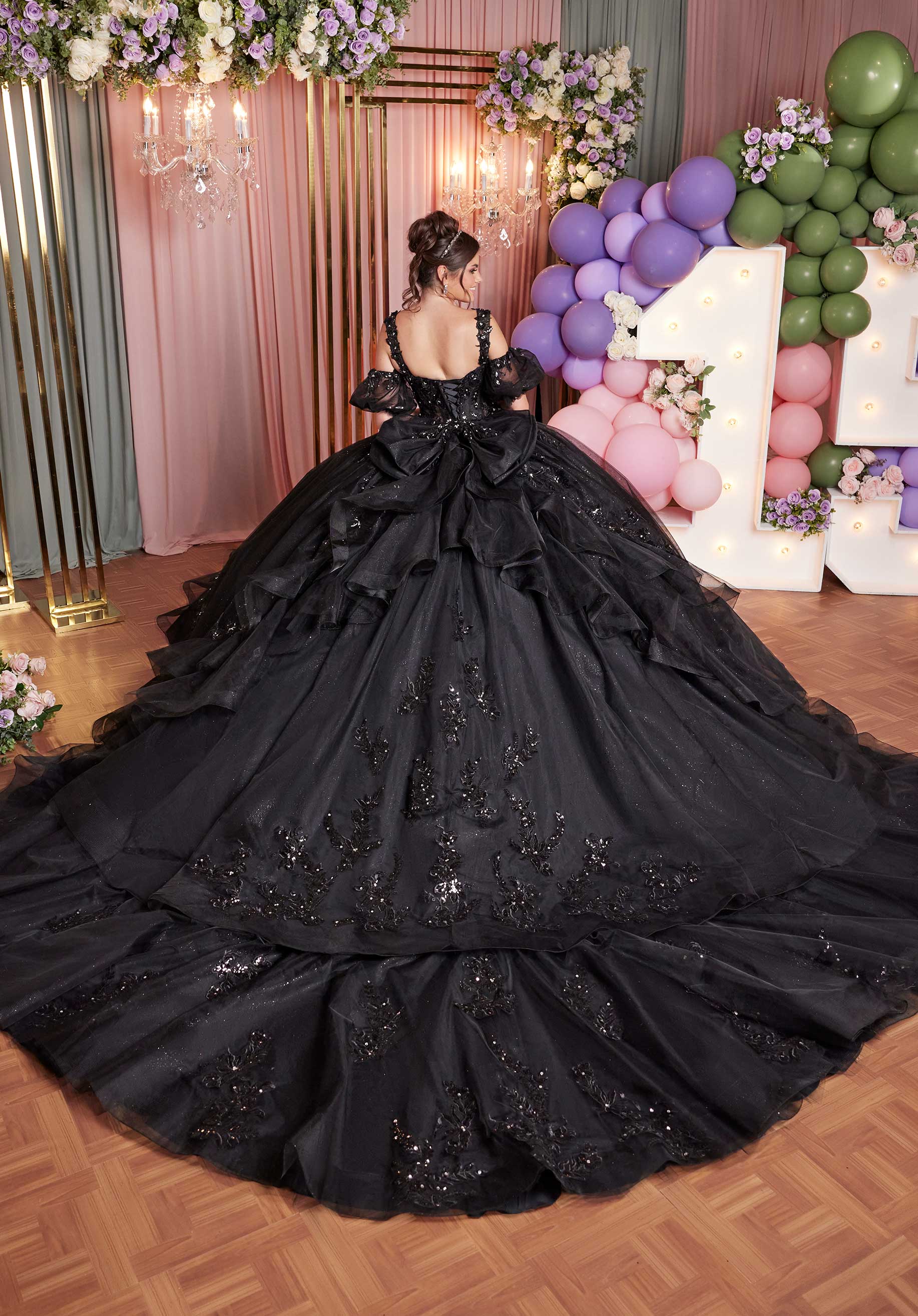 Embroidered Crystal Appliqué Quinceañera Dress with Asymmetrical Flounce - Image 4