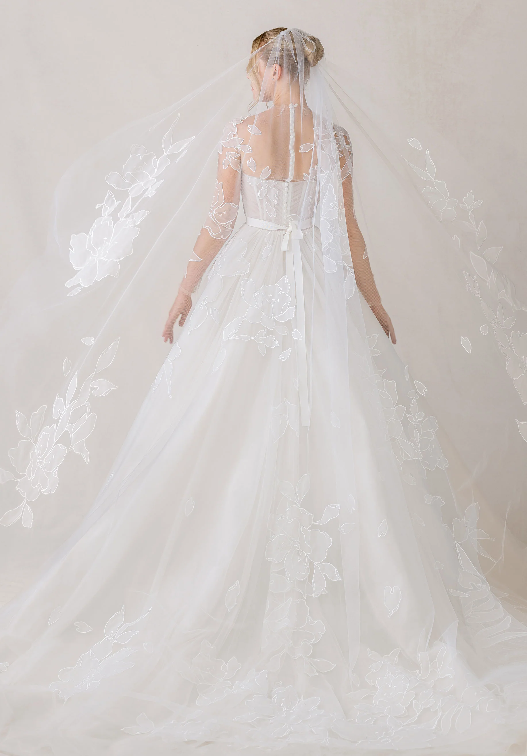 Floral Burnout Organza Cathedral Length Veil - Image 2