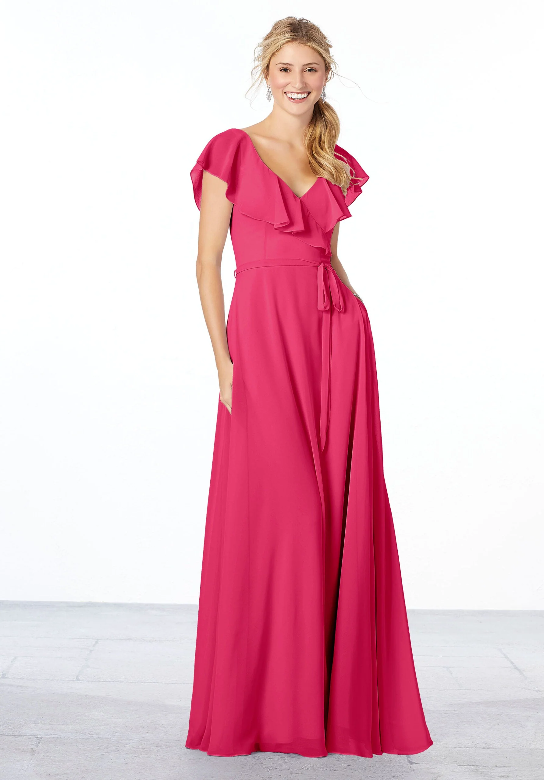 Flutter Sleeve Chiffon Bridesmaid Dress - Image 42