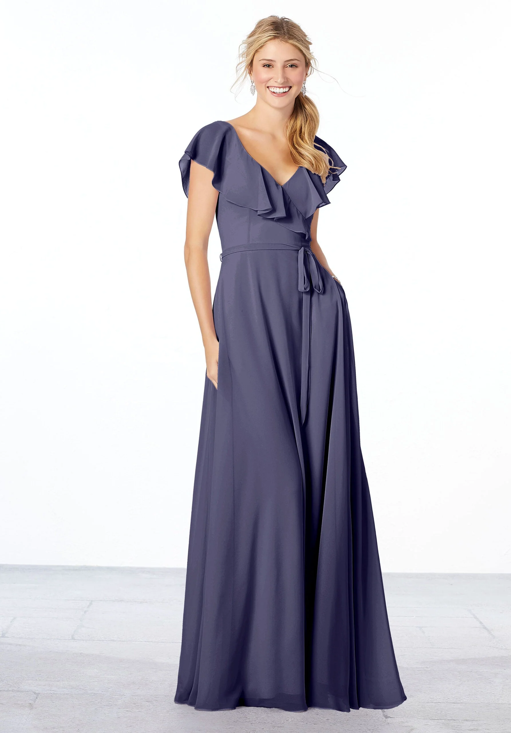 Flutter Sleeve Chiffon Bridesmaid Dress - Image 7