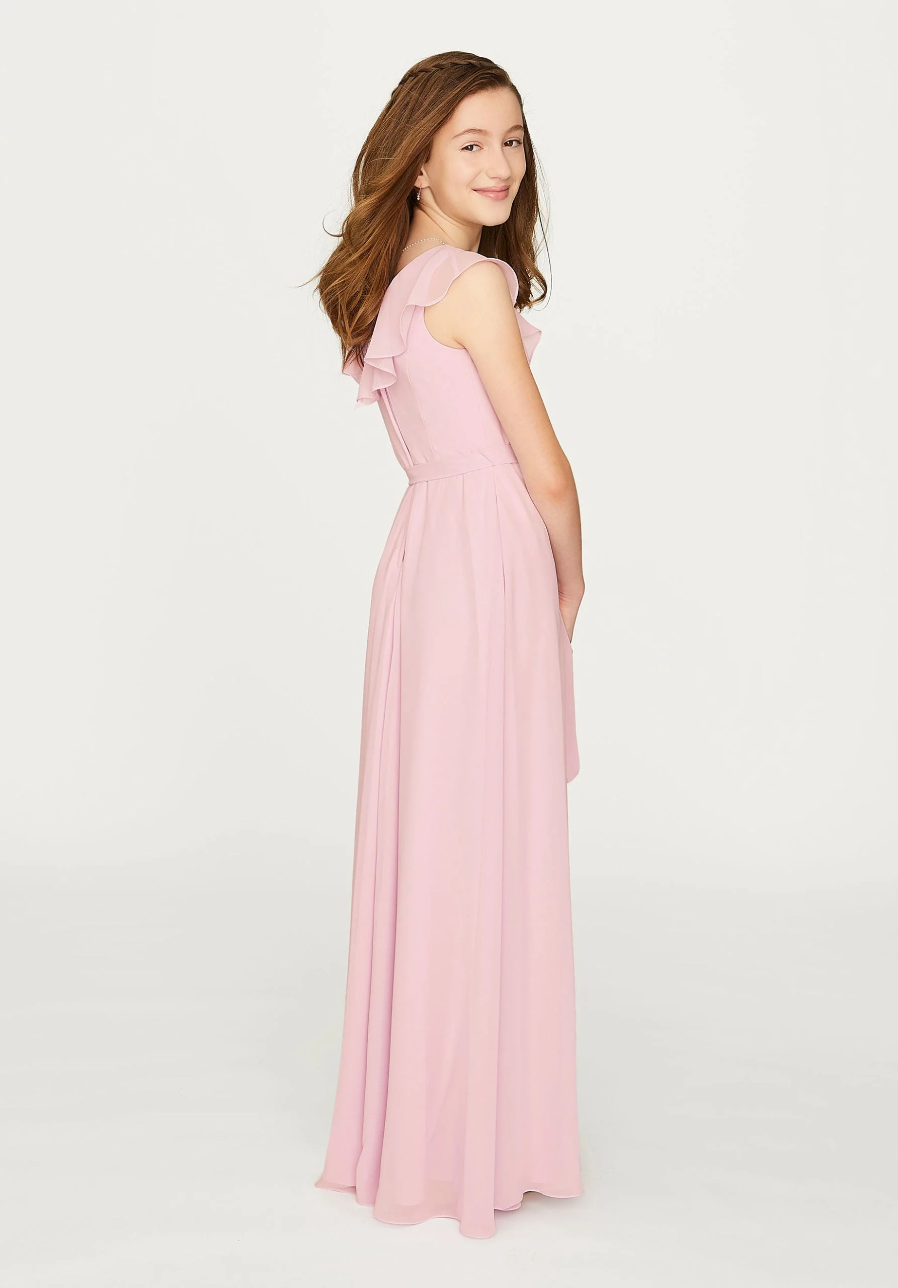 Flutter Sleeve Chiffon Junior Bridesmaid Dress - Image 3