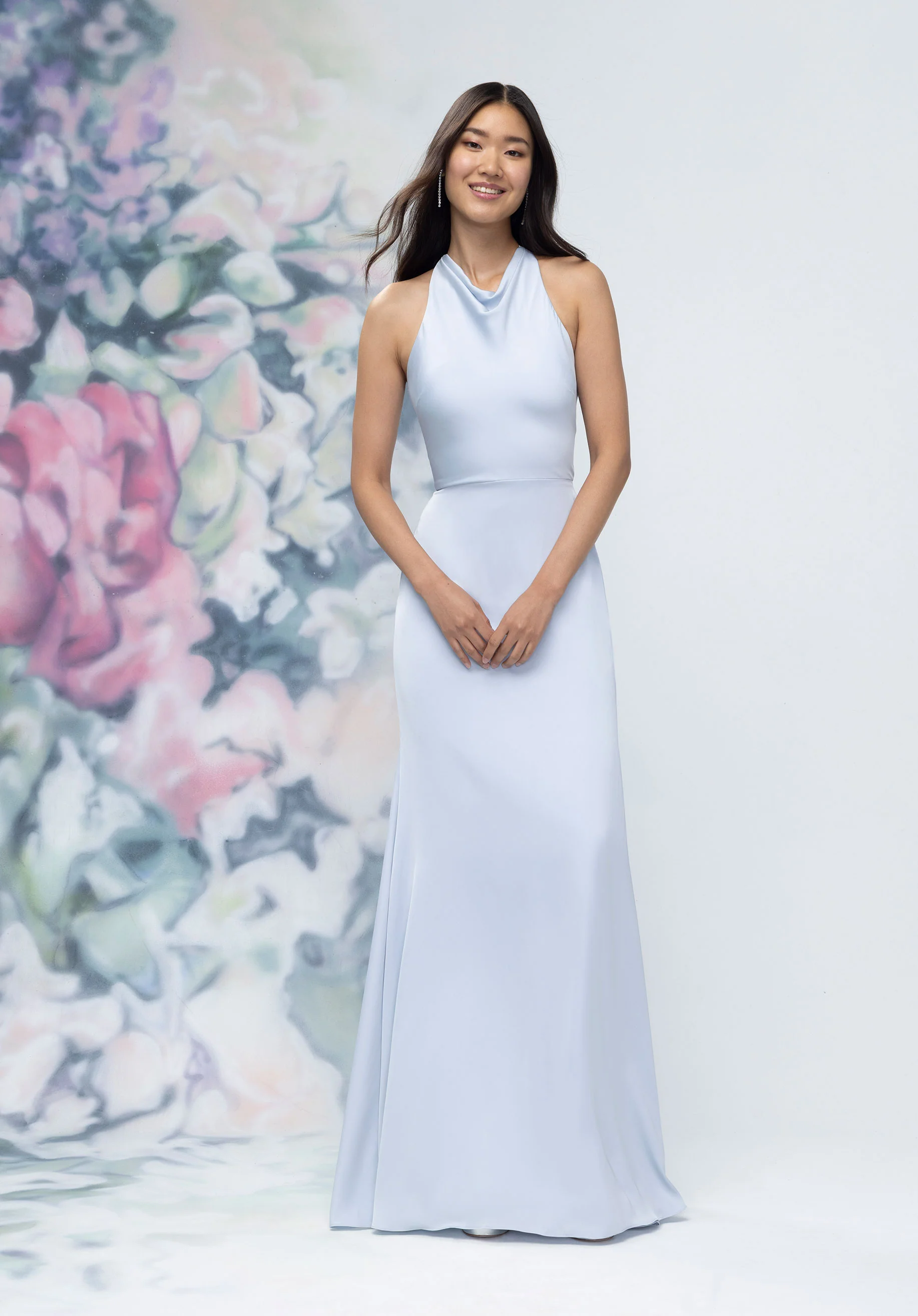 Halter Neck Open Tie Back Luxe Satin Bridesmaid Dress - Image 2