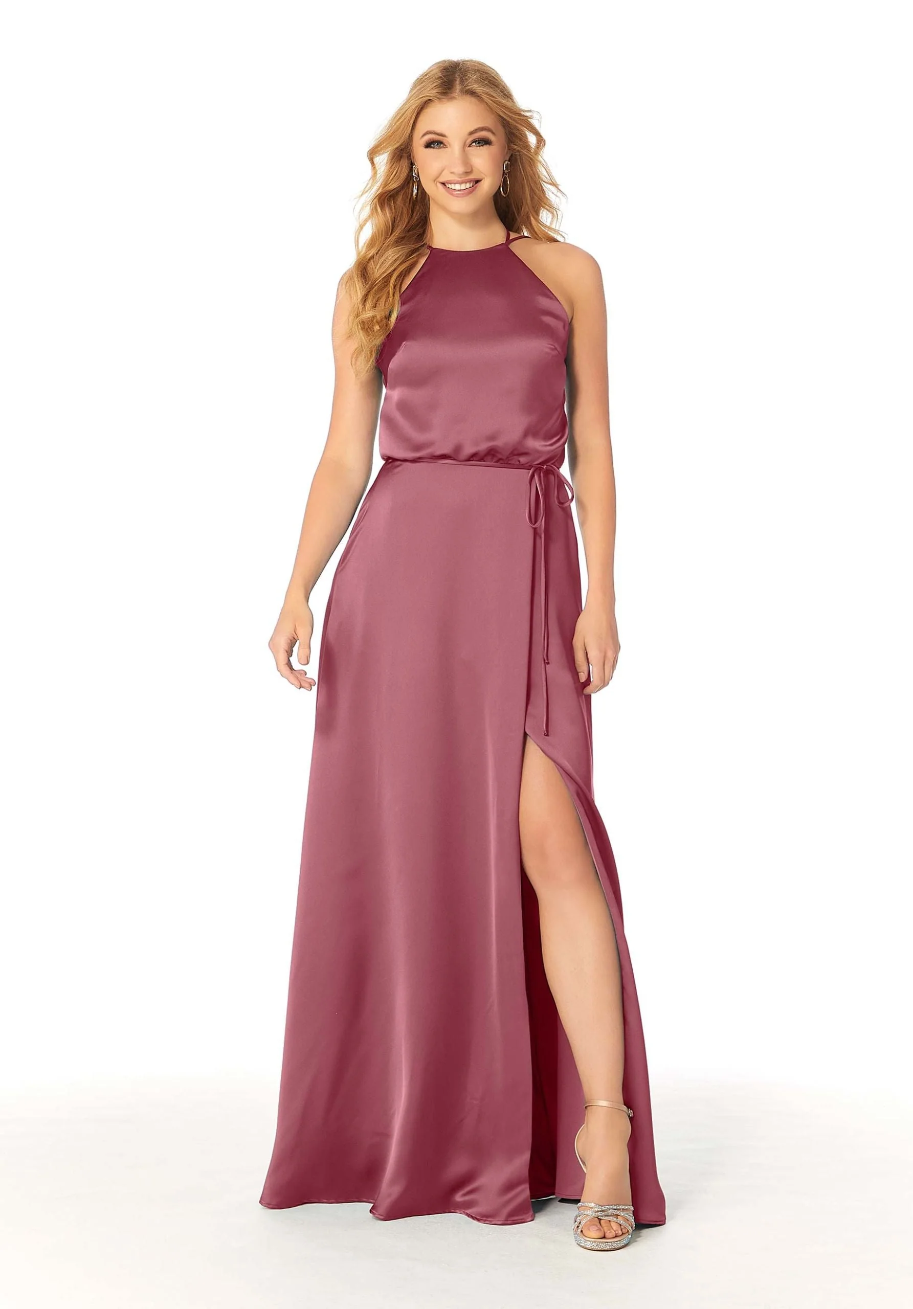 Halter Neck Silky Satin Bridesmaid Dress with Strappy Back - Image 14
