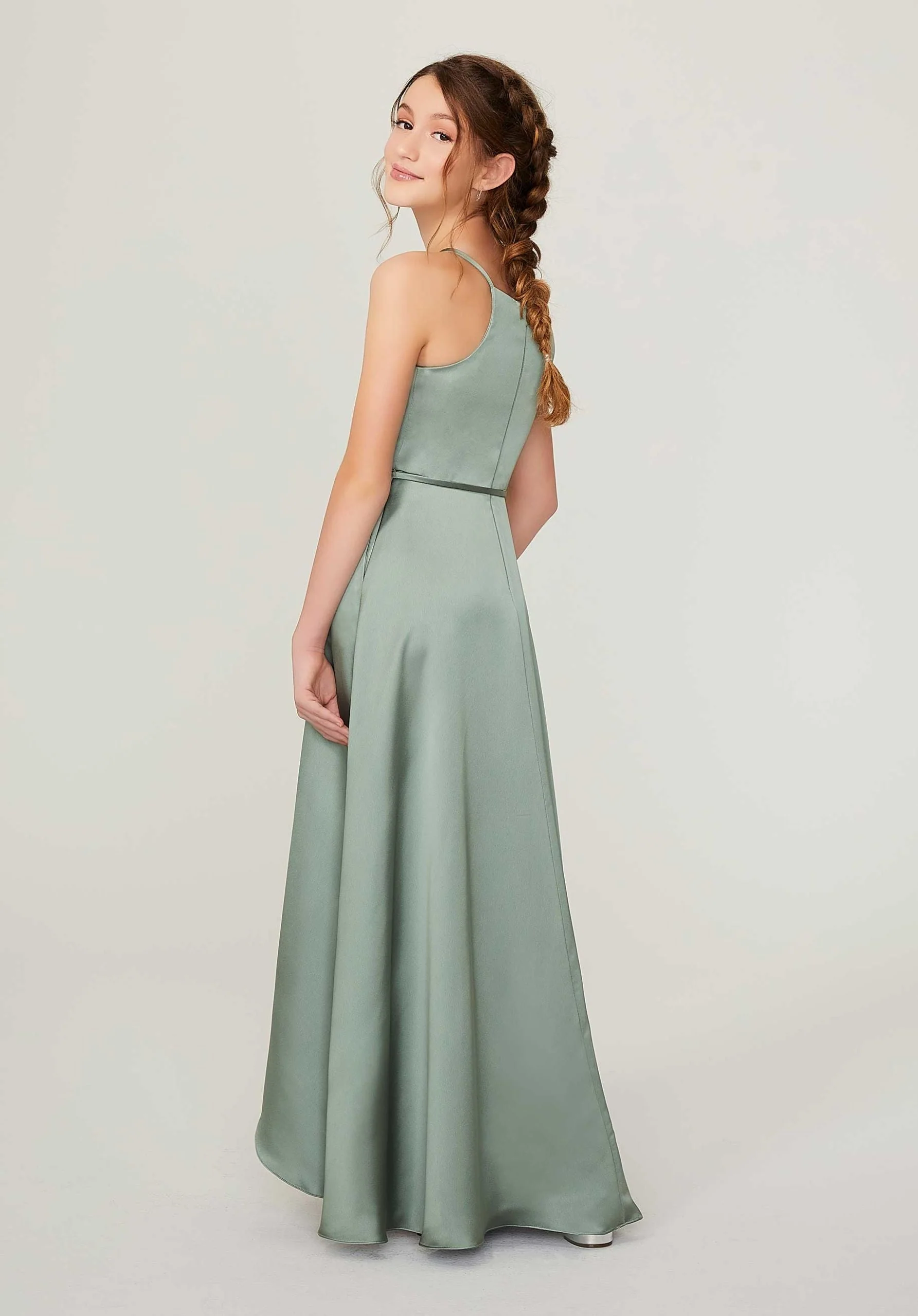 High Low Silky Satin Junior Bridesmaid Dress - Image 3