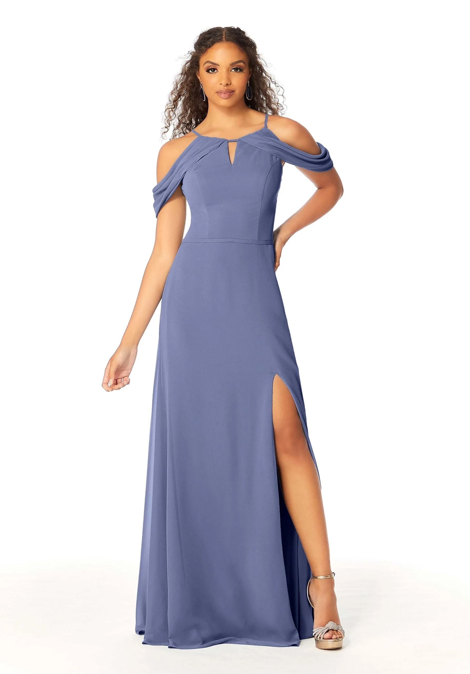 High Neck Chiffon Bridesmaid Dress with Draped Sleeves - Image 24