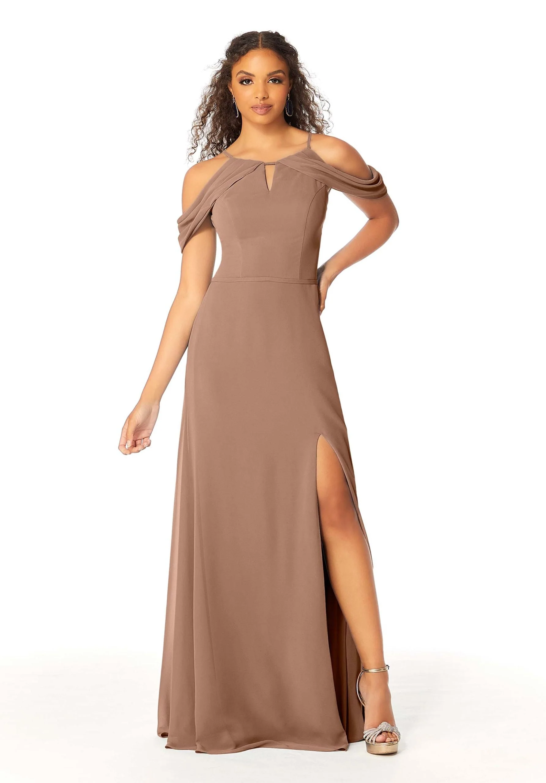 High Neck Chiffon Bridesmaid Dress with Draped Sleeves - Image 27
