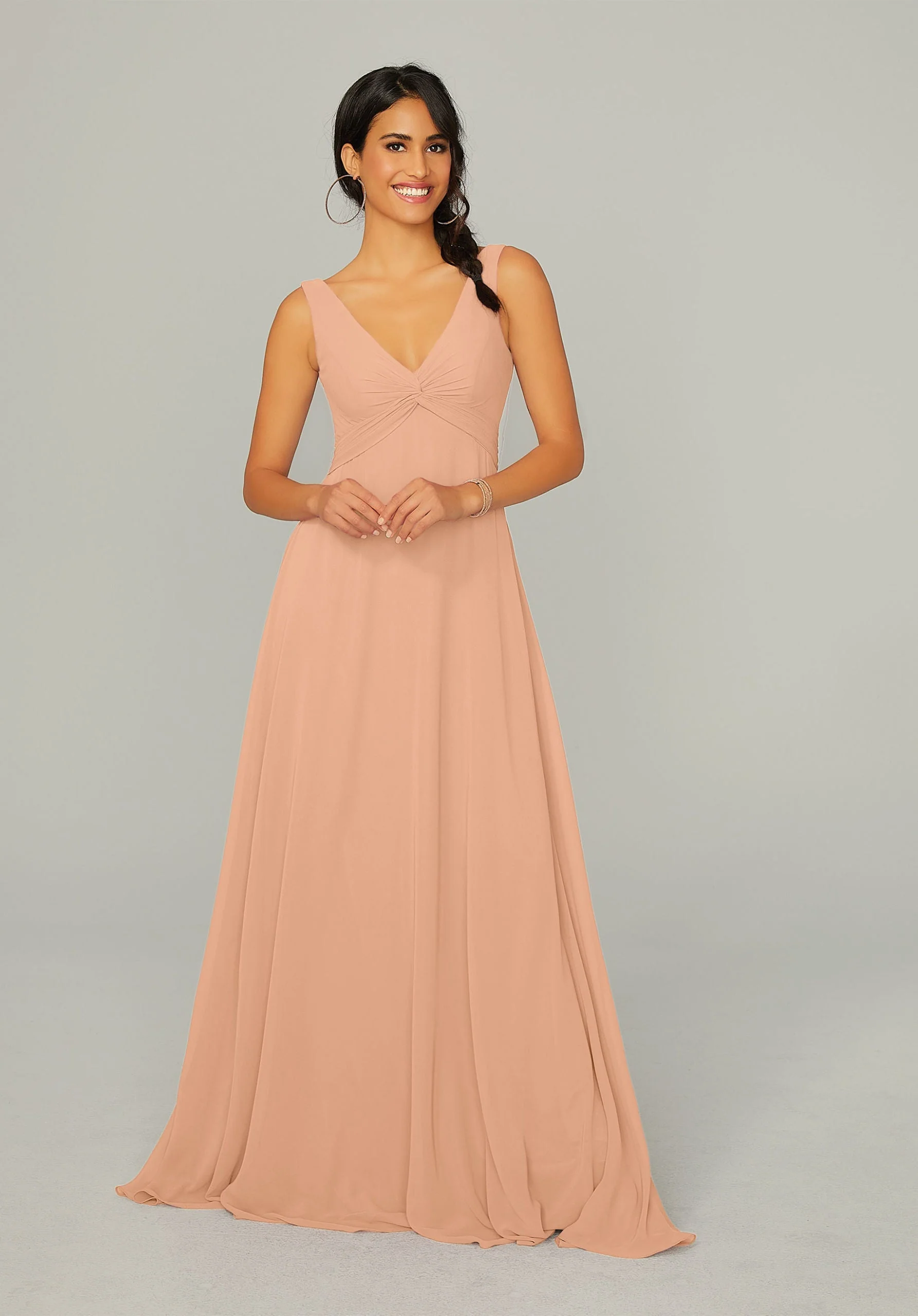 Knotted Bodice Chiffon Bridesmaid Dress - Image 48