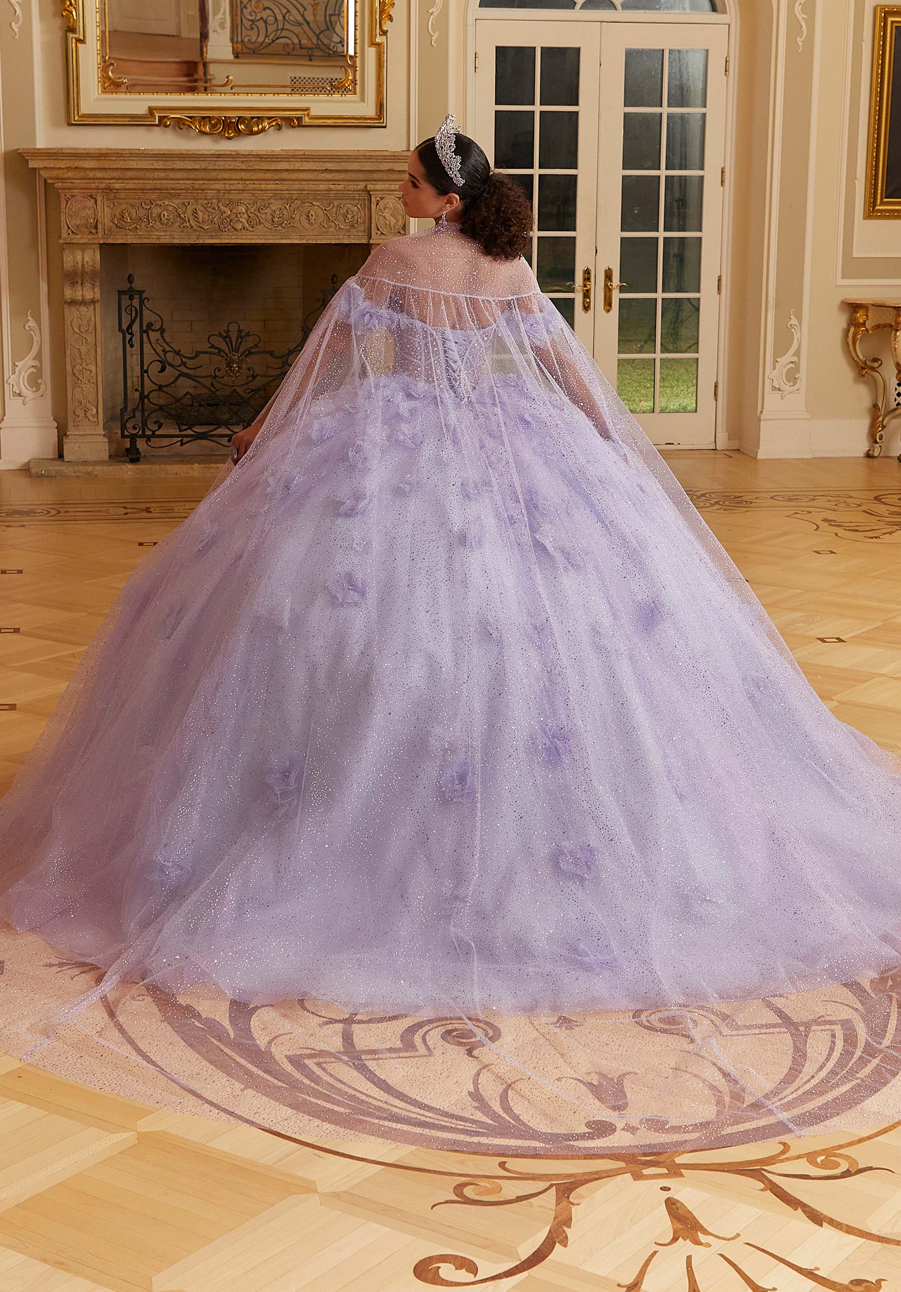 Layered Sparkle Tulle Quinceañera Dress with Three-Dimensional Flowers - Image 7
