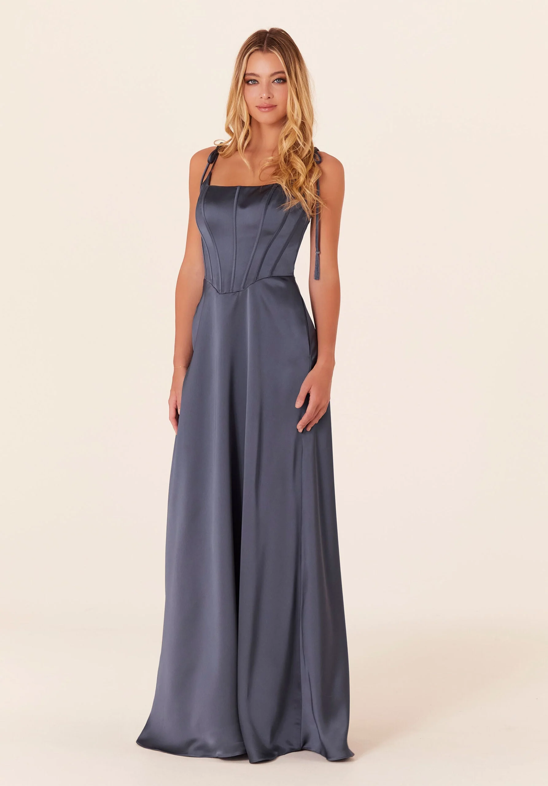 Luxe Satin Bridesmaid Dress with Corset Bodice - Image 9