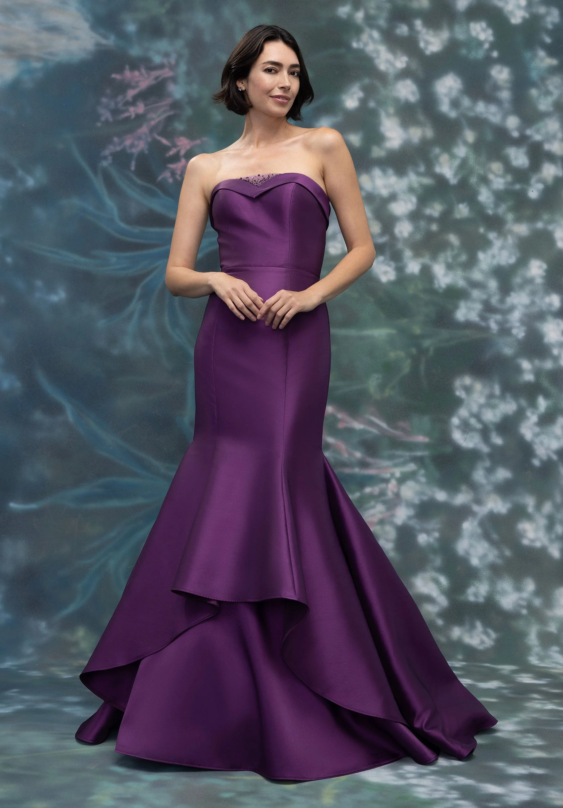 Mikado Mermaid Evening Gown with Strapless Beaded Tulle Neckline - Image 3