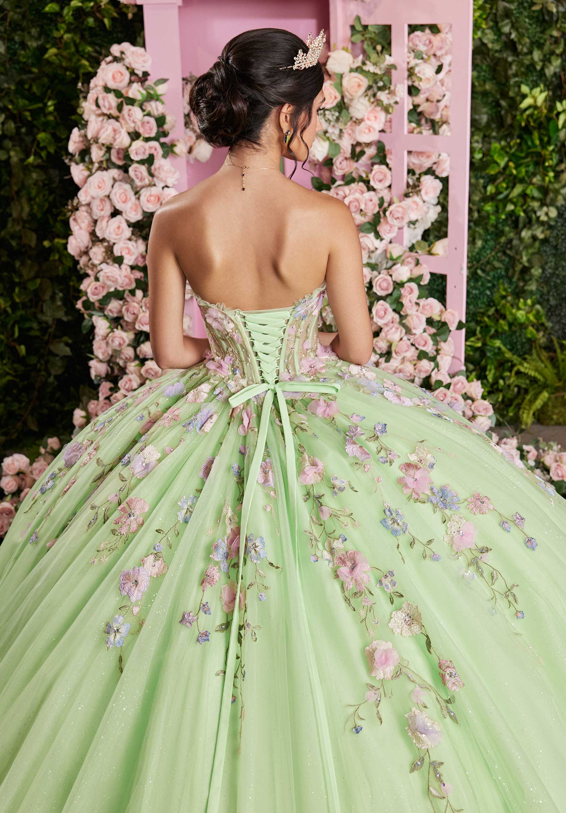 Multicolor Floral Sweetheart Quinceañera Dress with Ruffled Details - Image 12