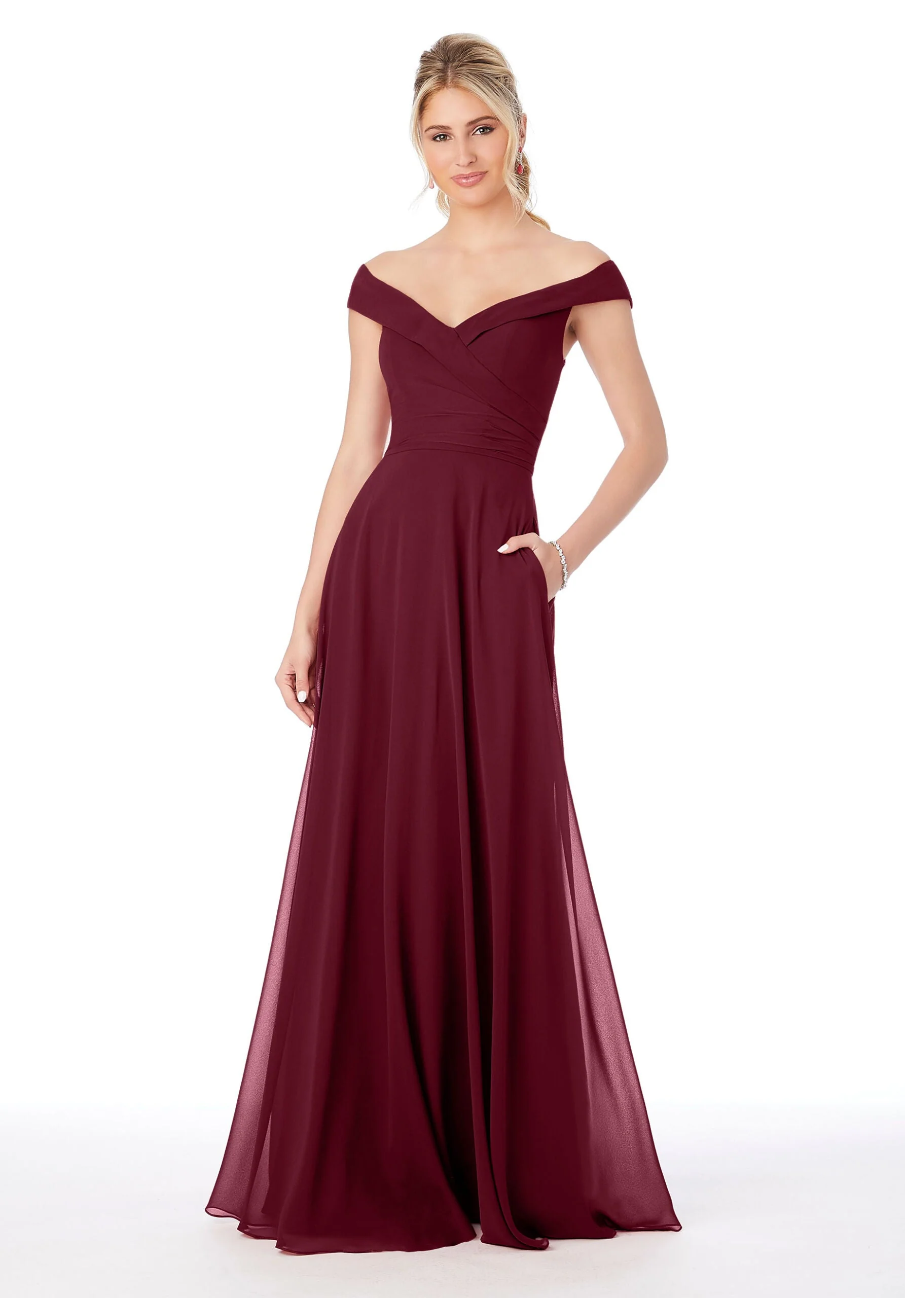 Off The Shoulder Chiffon Bridesmaid Dress - Image 12