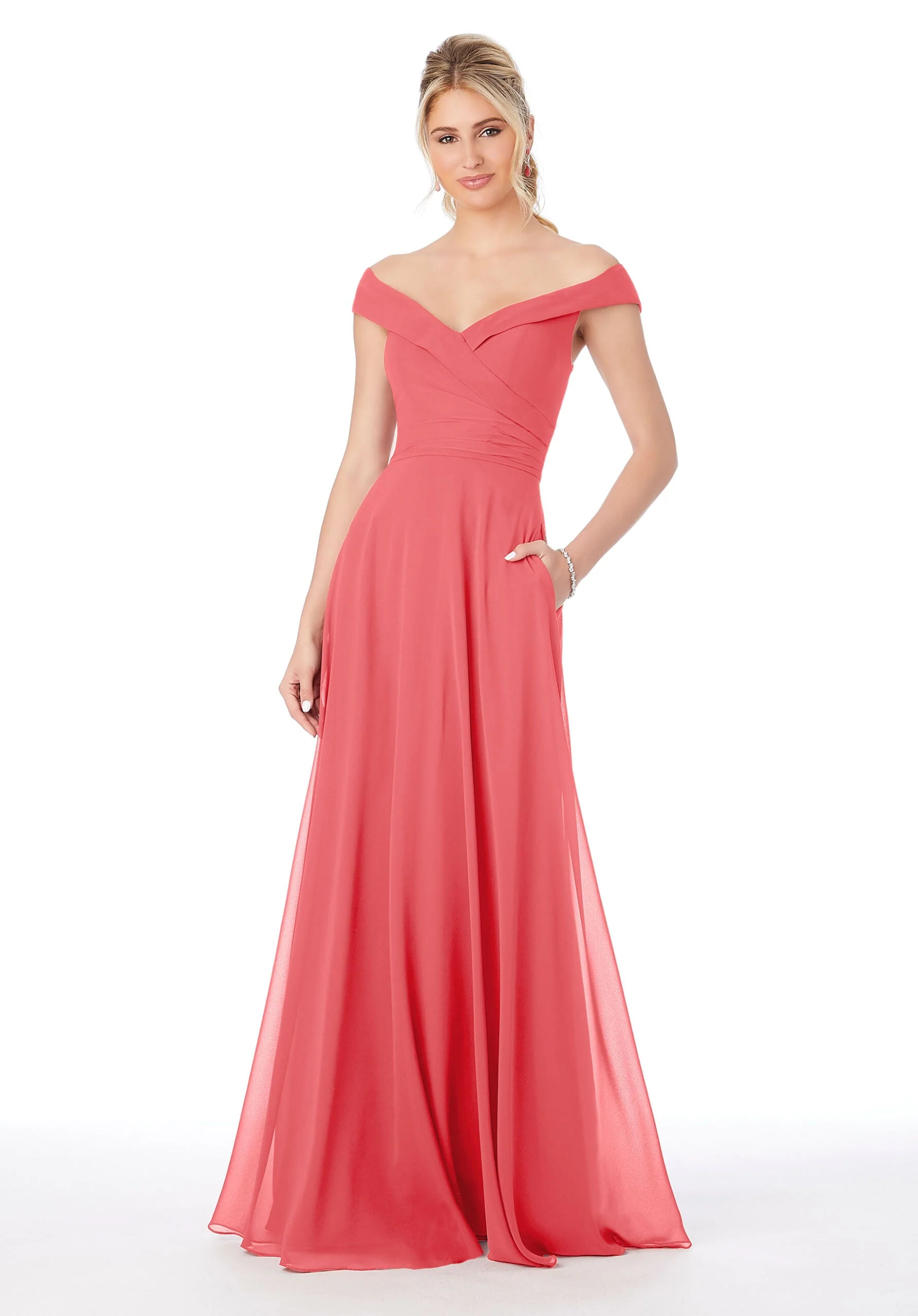 Off The Shoulder Chiffon Bridesmaid Dress - Image 14
