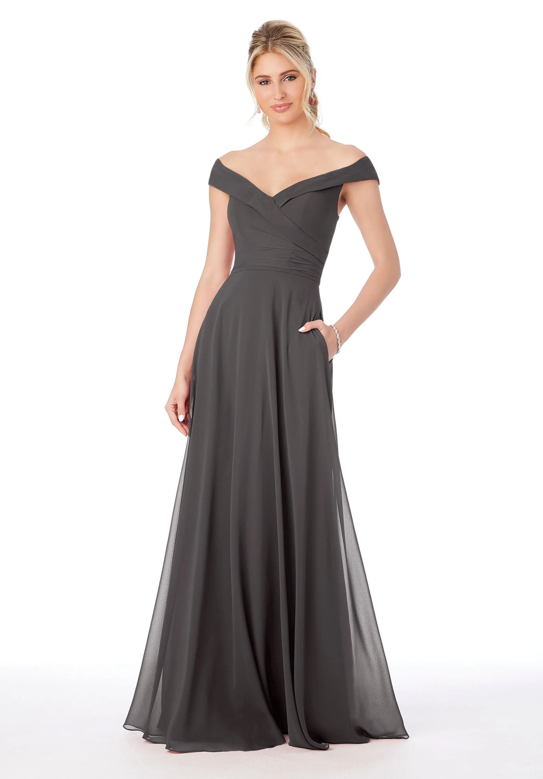 Off The Shoulder Chiffon Bridesmaid Dress - Image 16