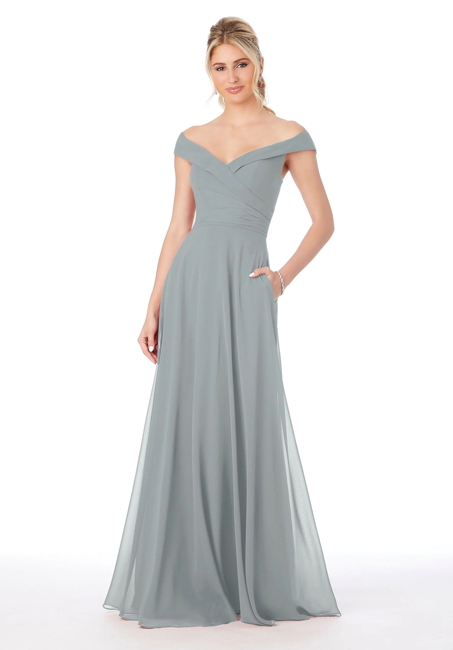 Off The Shoulder Chiffon Bridesmaid Dress - Image 23