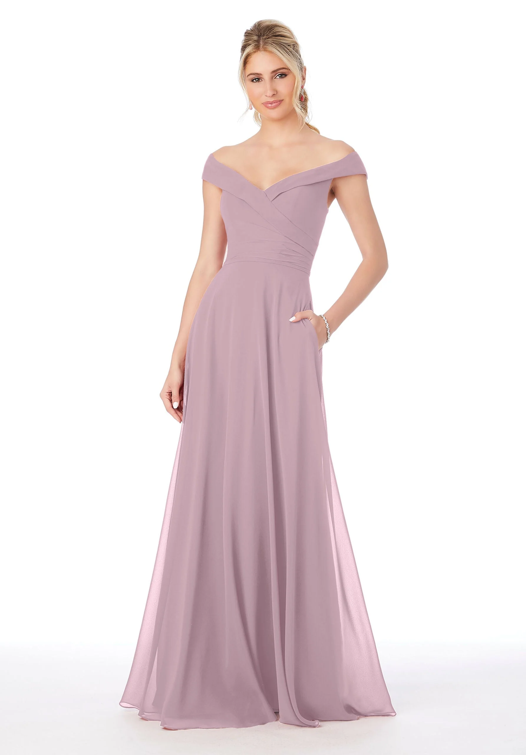 Off The Shoulder Chiffon Bridesmaid Dress - Image 28
