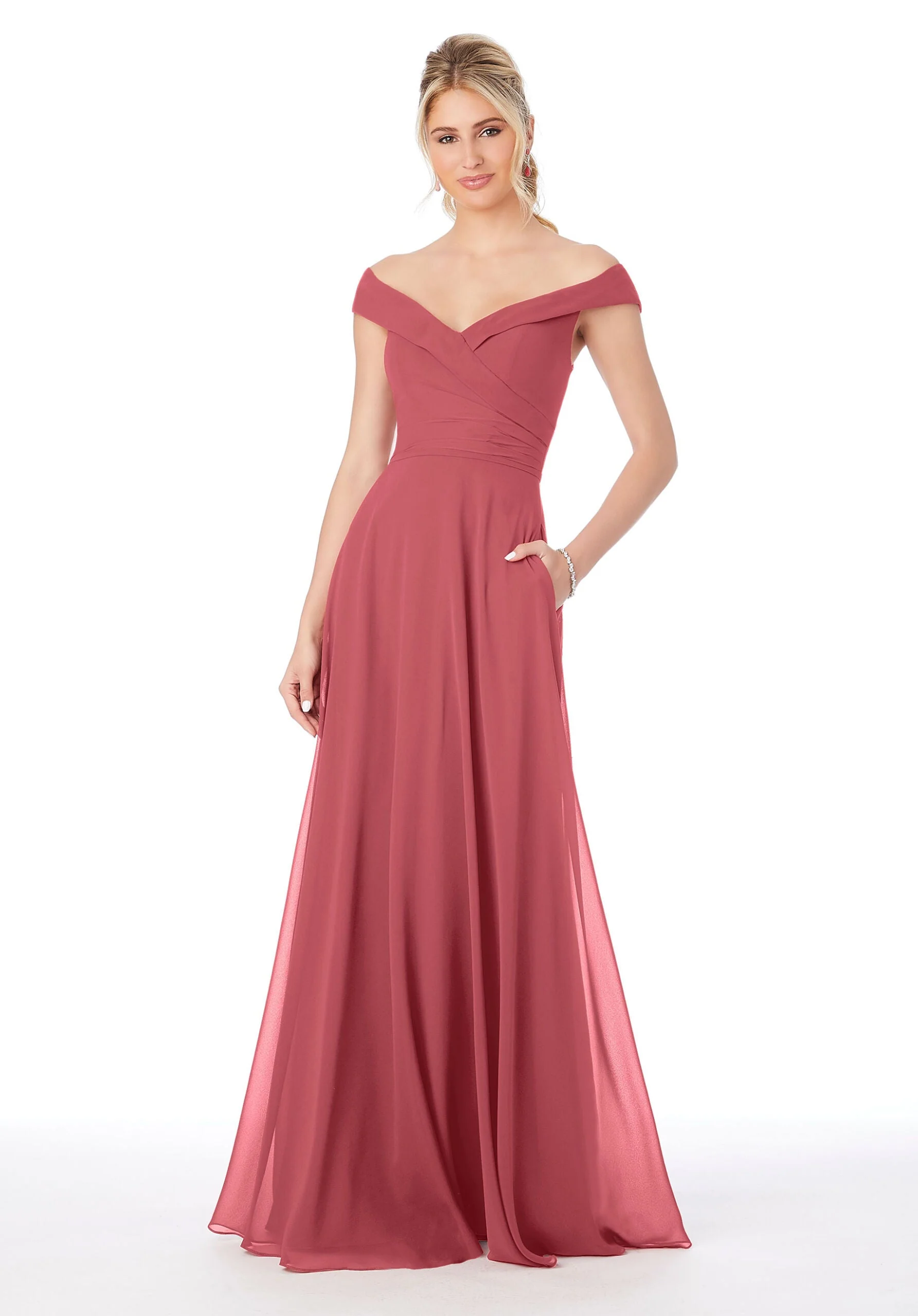 Off The Shoulder Chiffon Bridesmaid Dress - Image 38